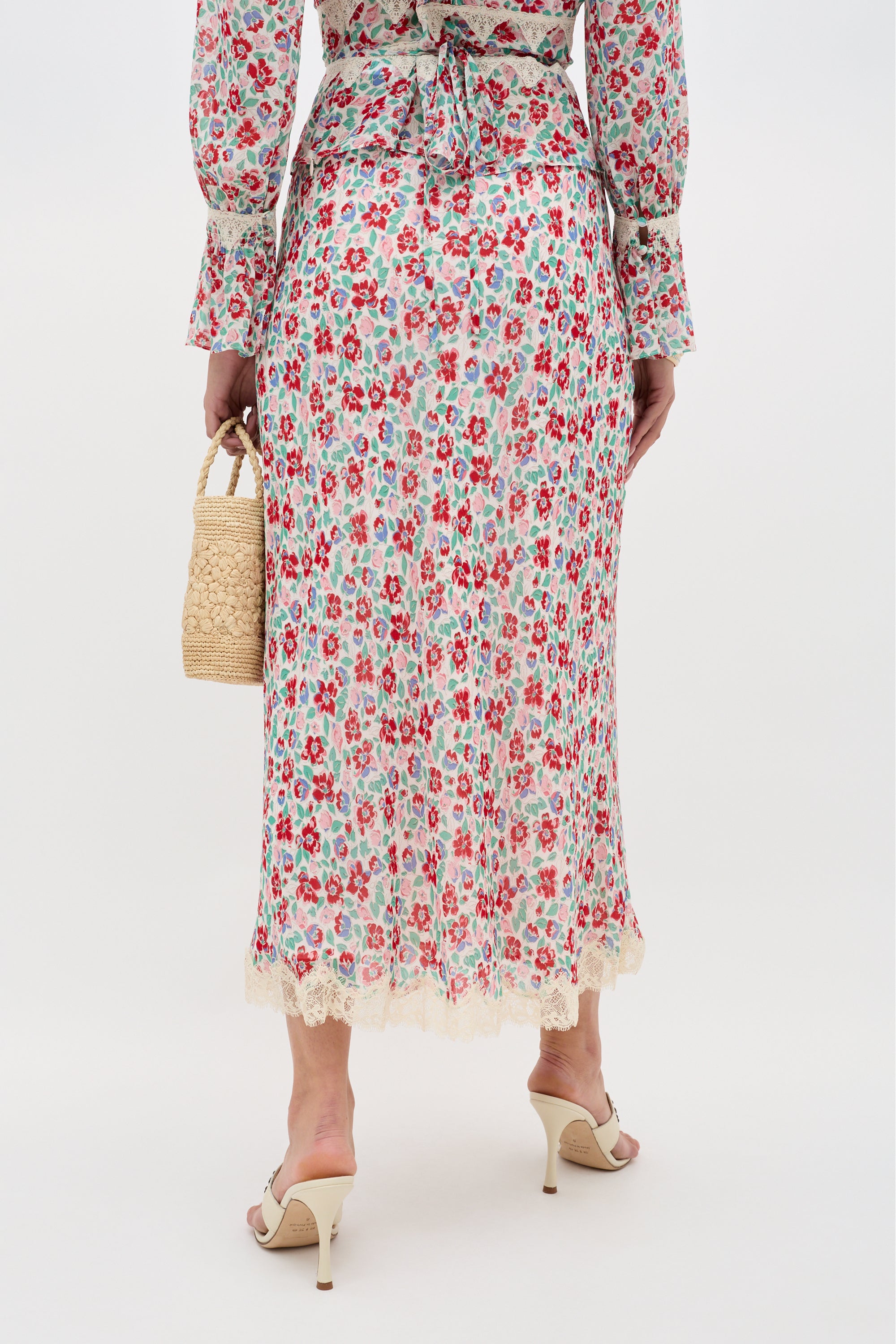 Stassie Chiffon Midi Skirt in Pink Jeannie Bloom Ivory | RIXO USA ⋆