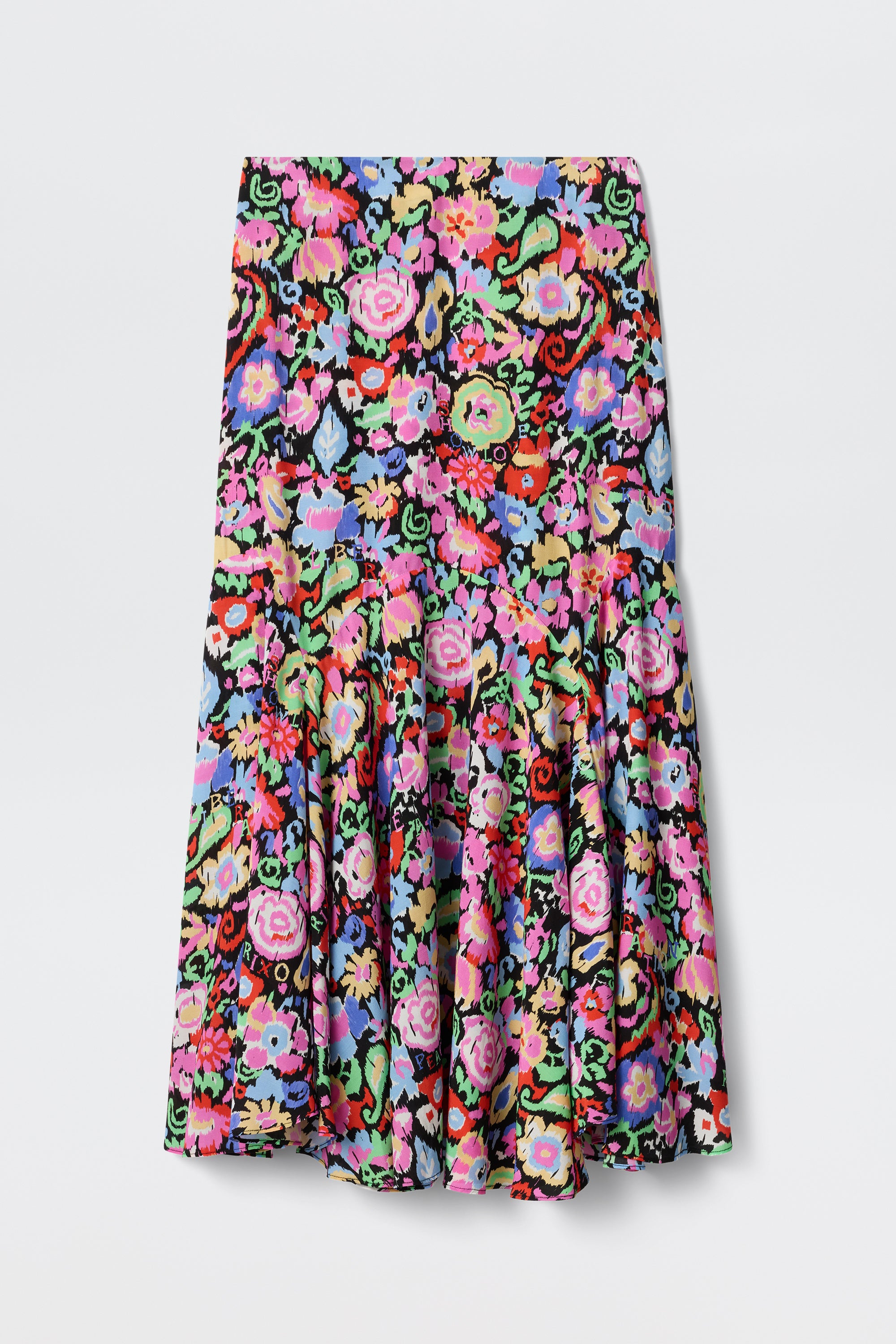 ✨EMOTIONAL COLLAGE RIB SKIRT Libbie Crepe de Chine Midi Skirt in Multi Ikat Bloom Charcoal