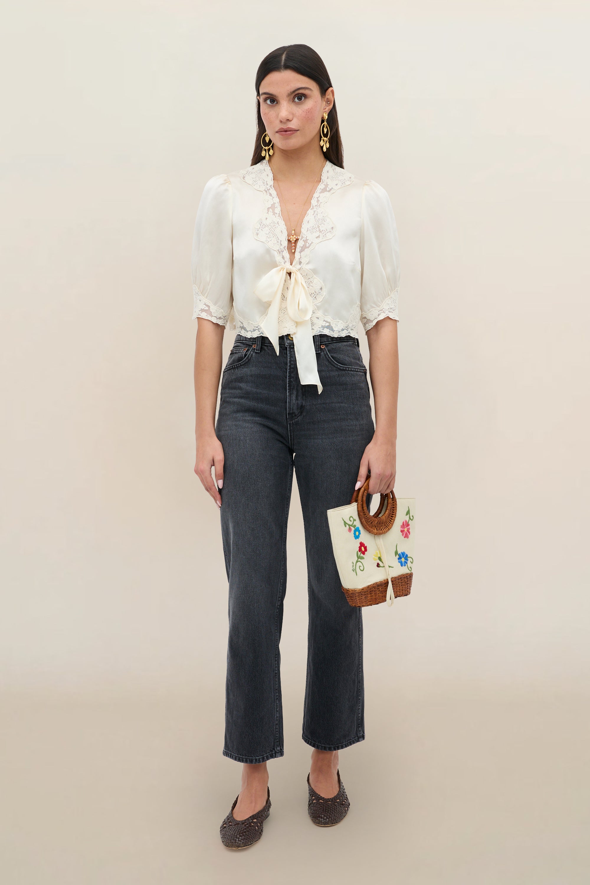Amara Silk-Satin Top in Cream Champagne | RIXO USA ⋆
