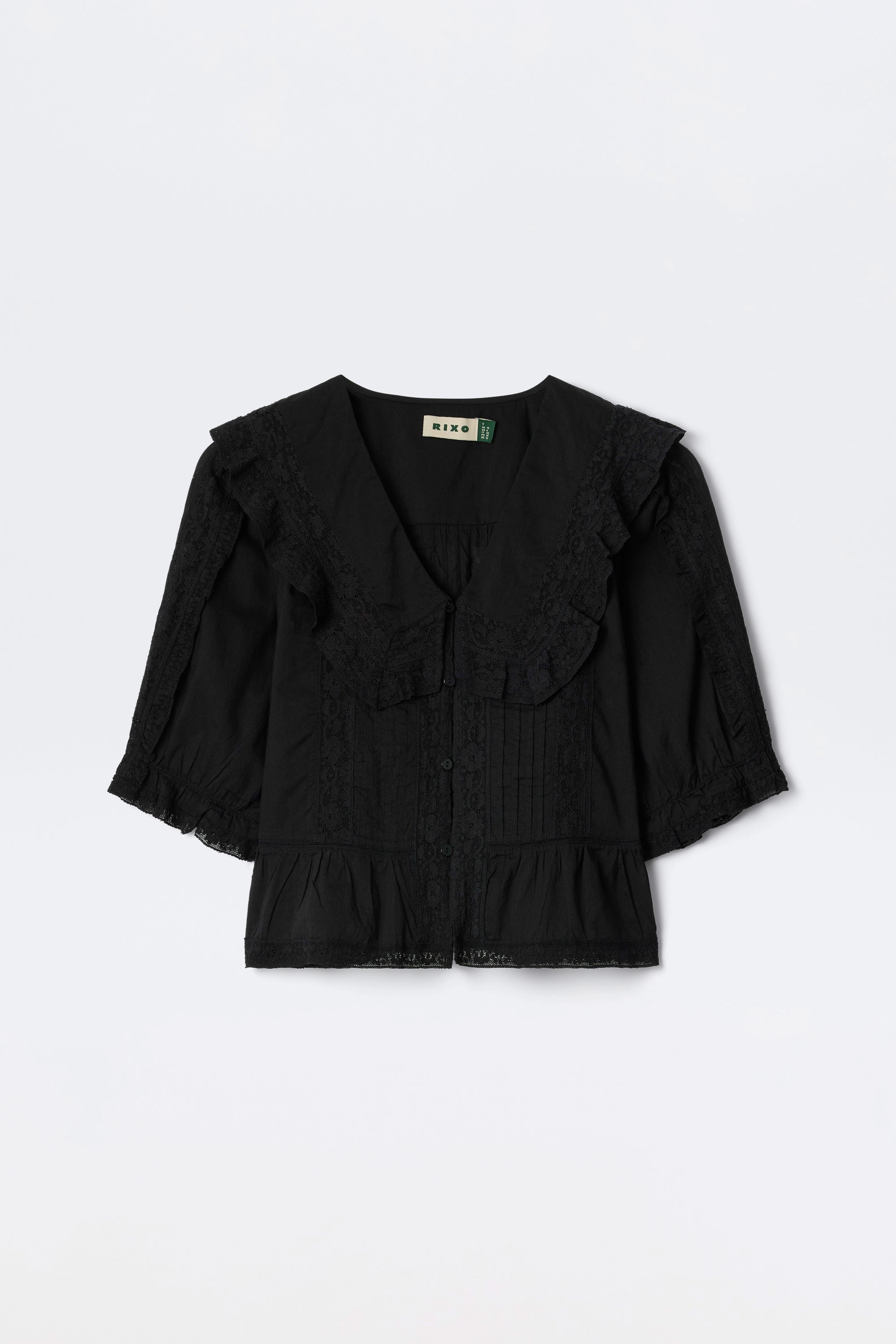 rielle riche　Frill Collar Blouse(Black) Ellery Cotton Blouse in Black | RIXO USA ⋆