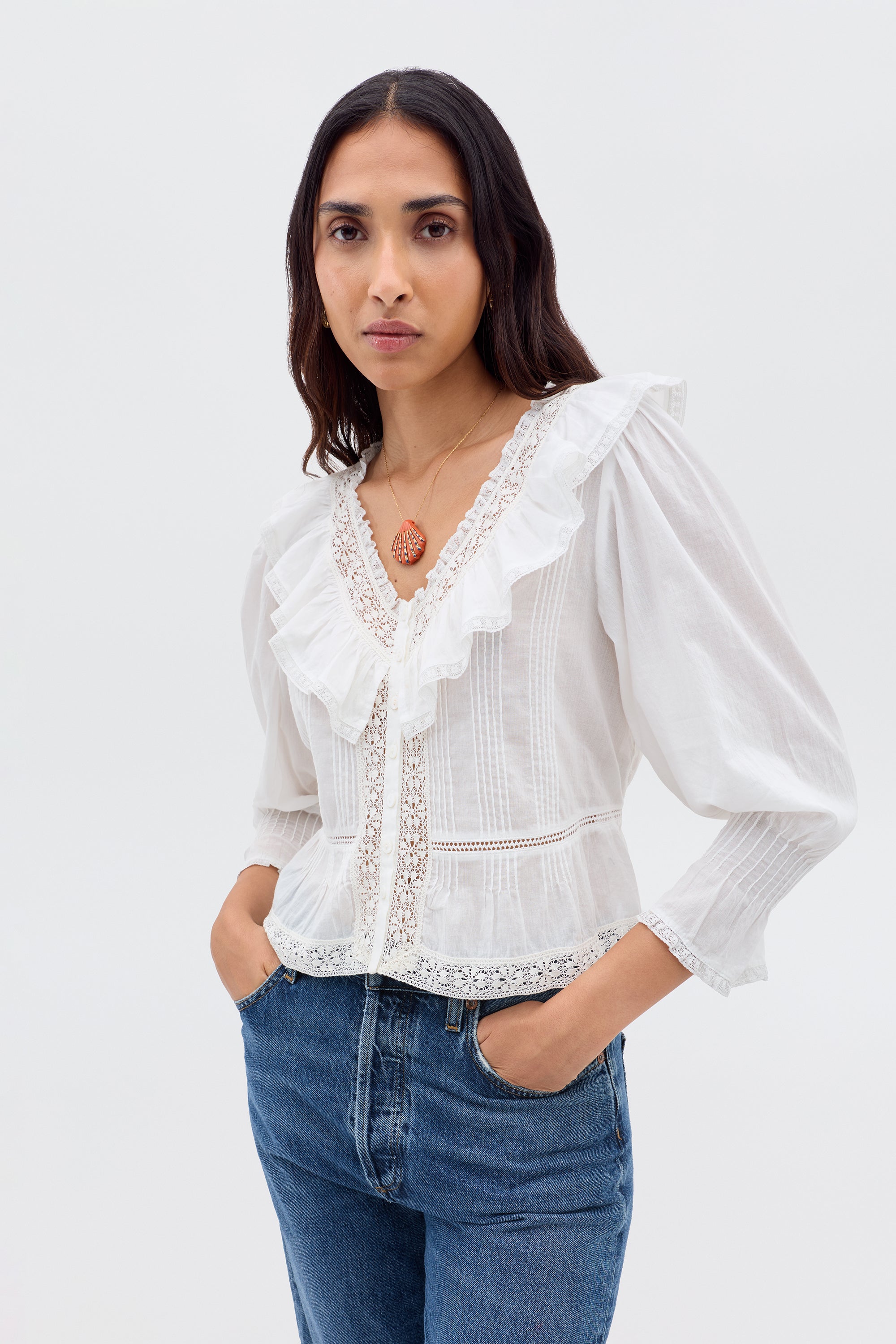 Solene Cotton Blouse in White Ivory | RIXO USA ⋆