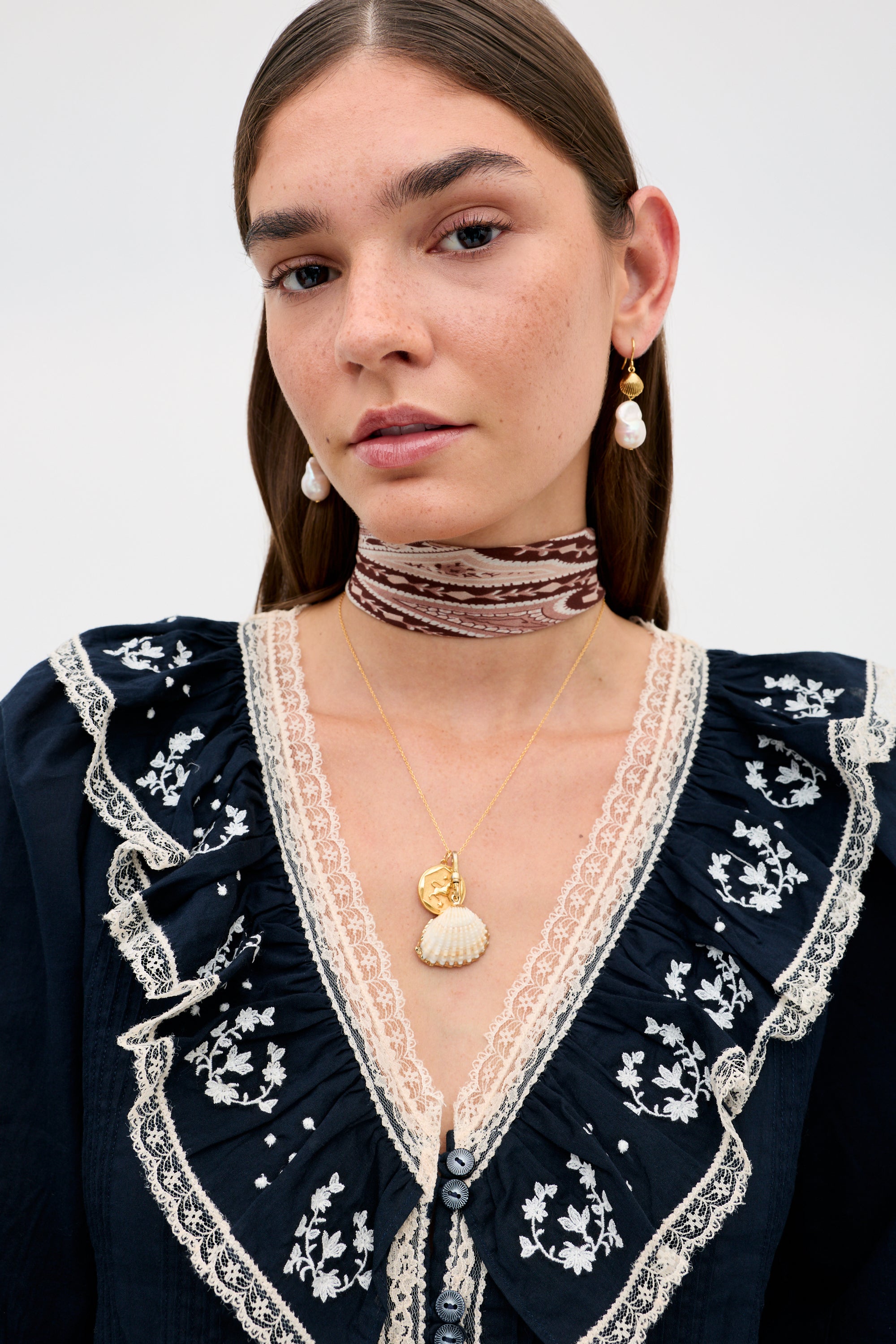 Solene Embroidered Cotton Blouse in Flower Trail Embroidery Navy Solene Embroidered Cotton Blouse in Flower Trail Embroidery Navy