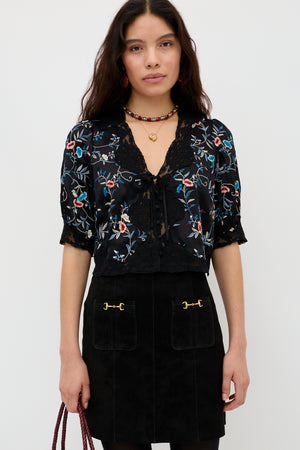 Ursula - Botanical Embroidery Black