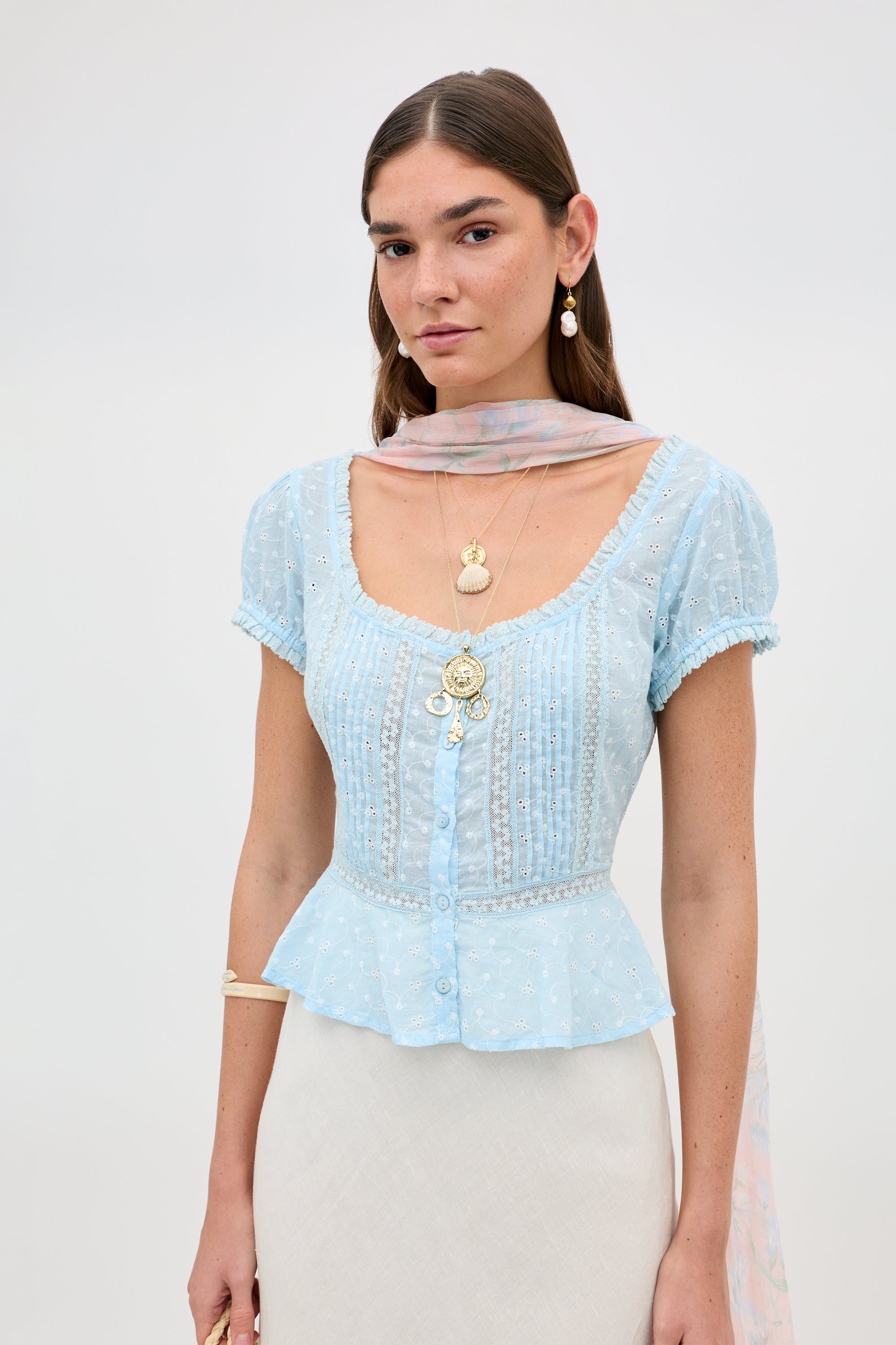 Sandi Cotton Top in Powder Blue | RIXO USA ⋆