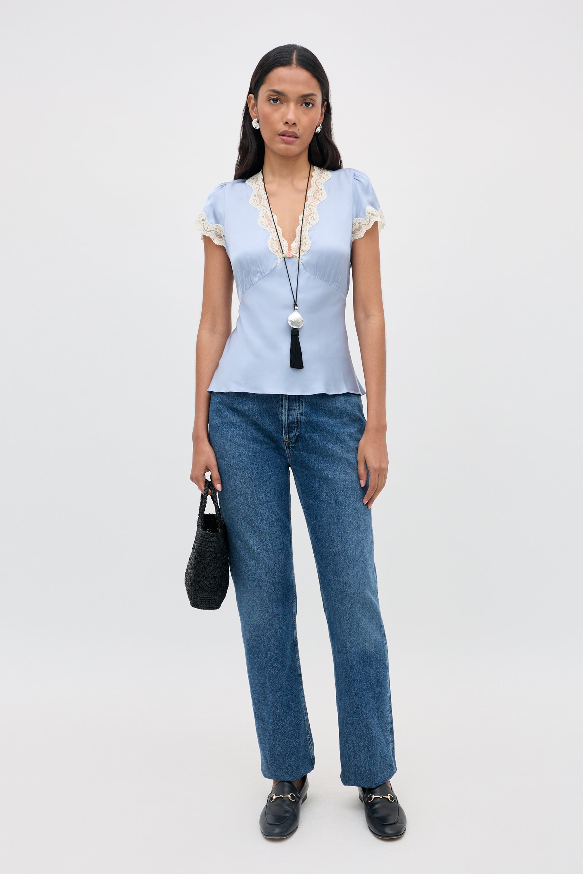 Karia Satin Top in Vintage Blue | RIXO USA ⋆
