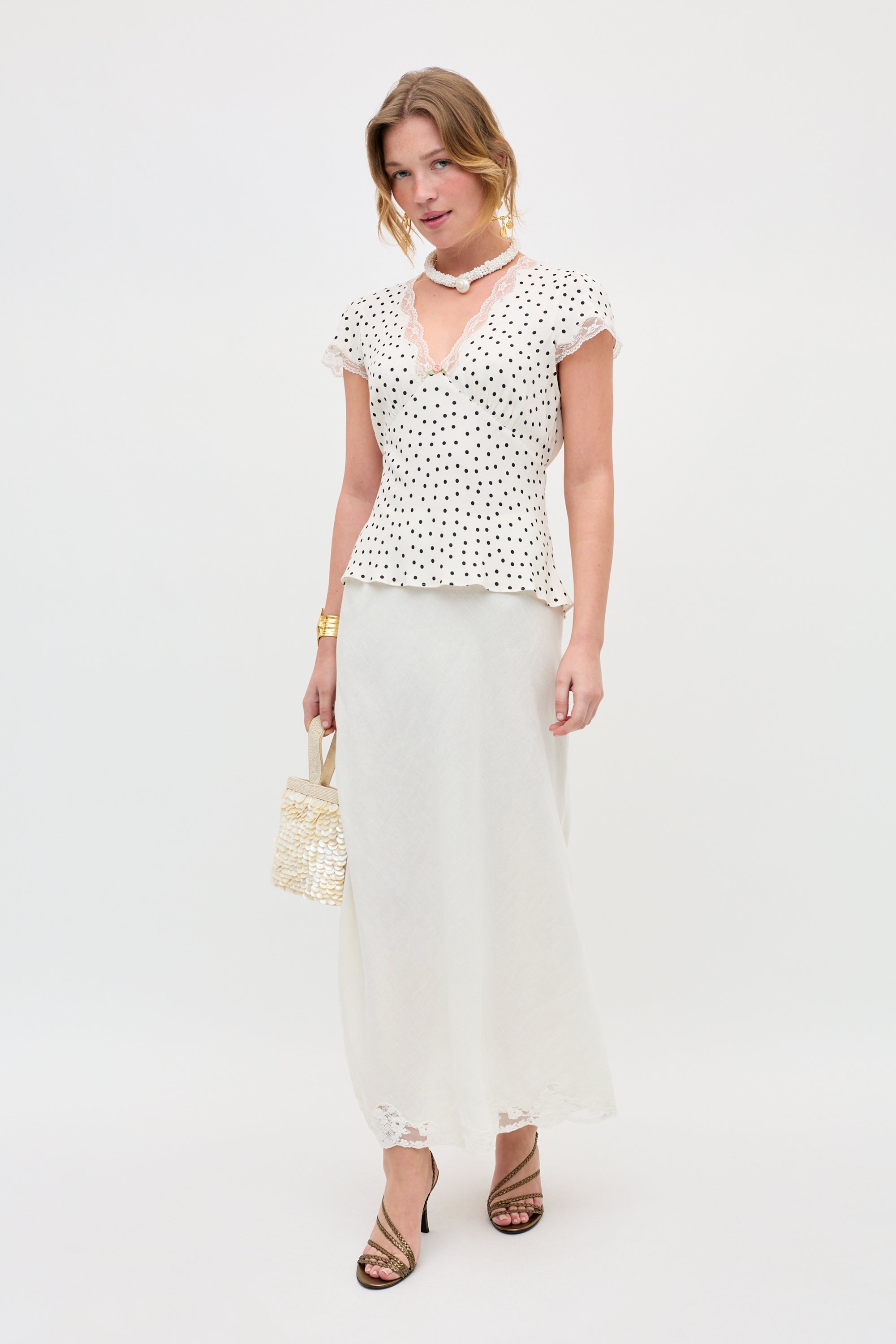 Crystal Linen Midi Skirt in Cream | RIXO USA ⋆