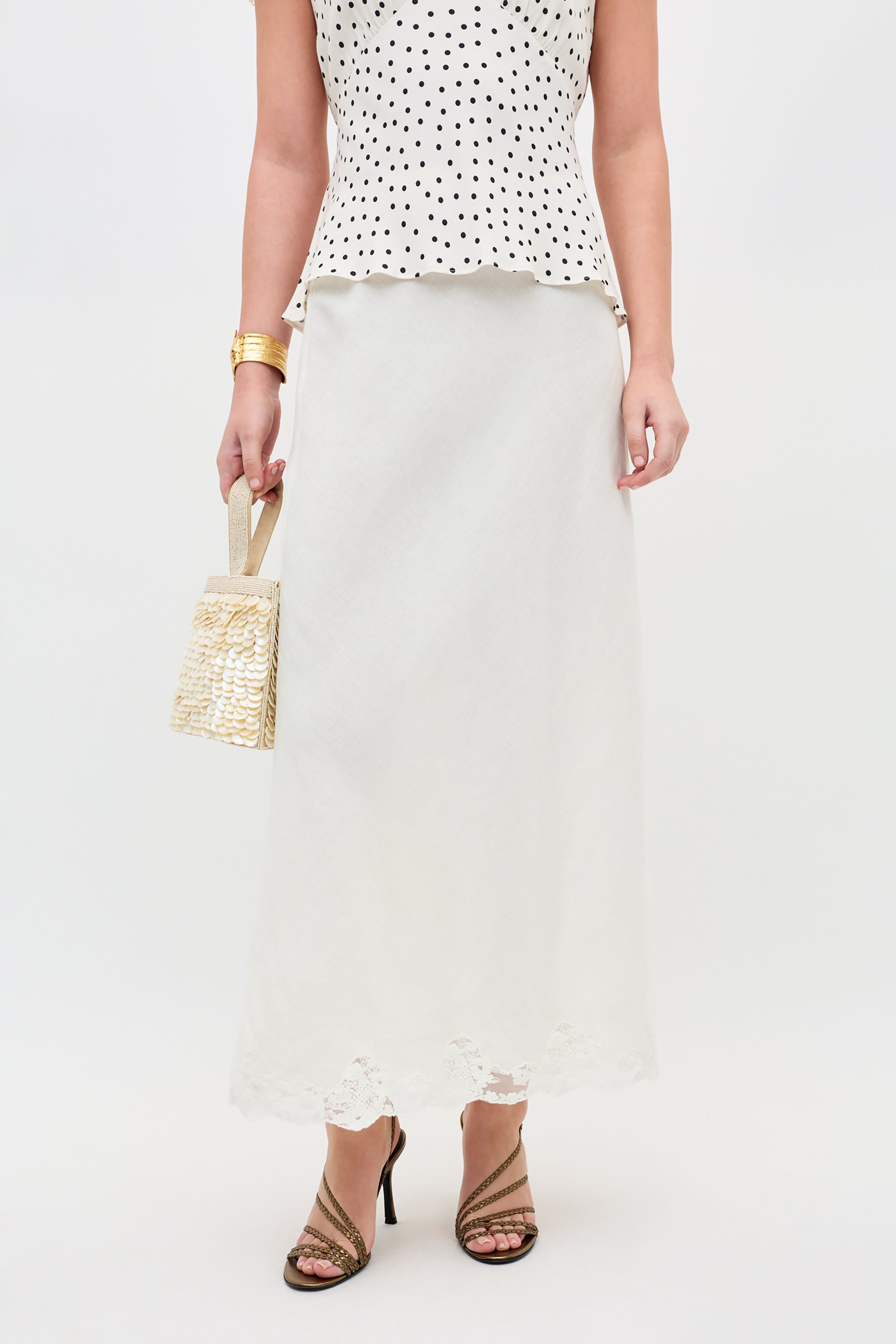 Crystal Linen Midi Skirt in Cream | RIXO USA ⋆