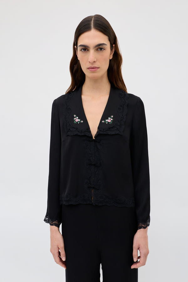 Nienna  -  Peonies Embroidery Black