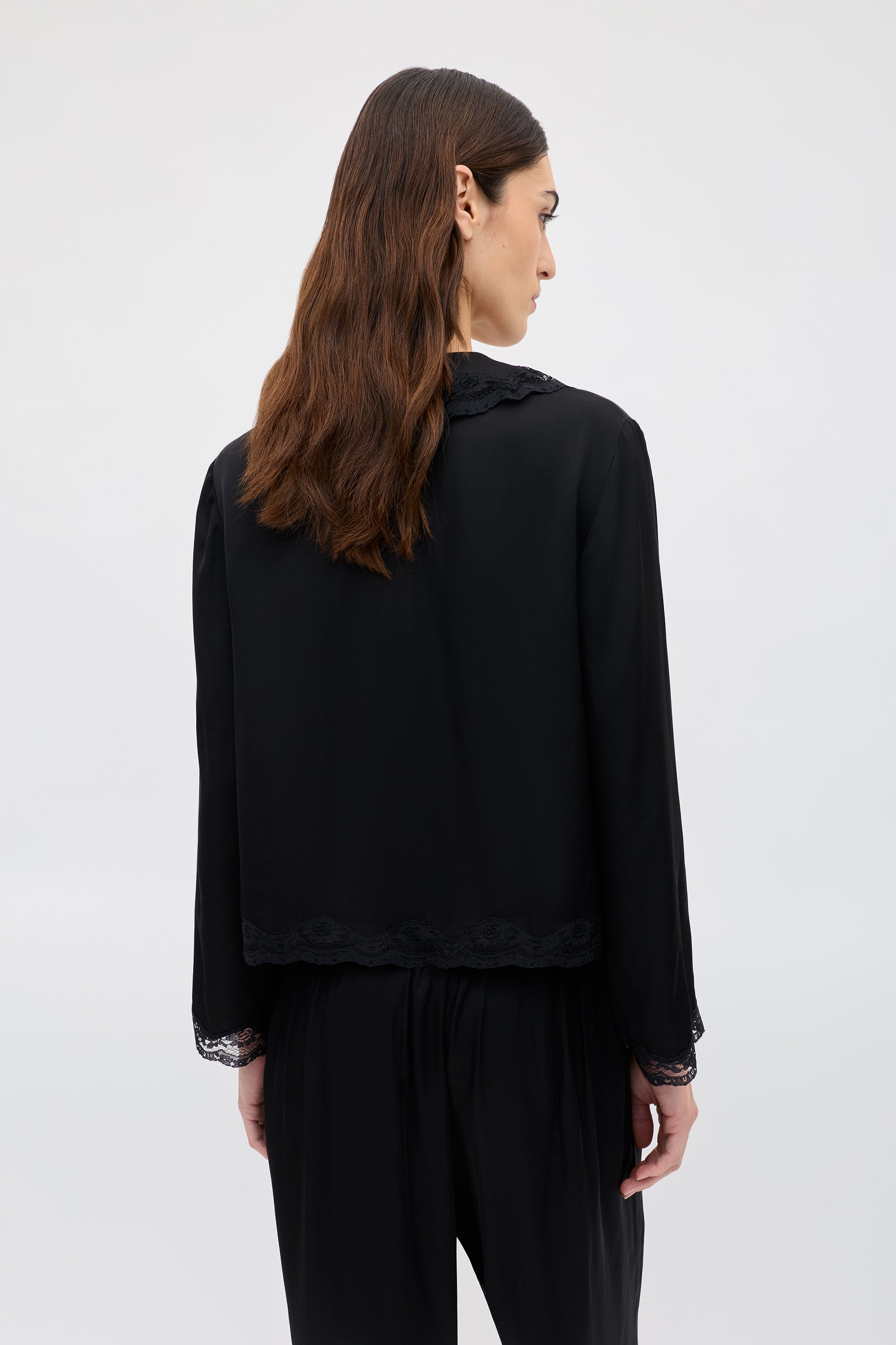 Nienna Embroidered Satin Top in Peonies Embroidery Black | RIXO USA ⋆