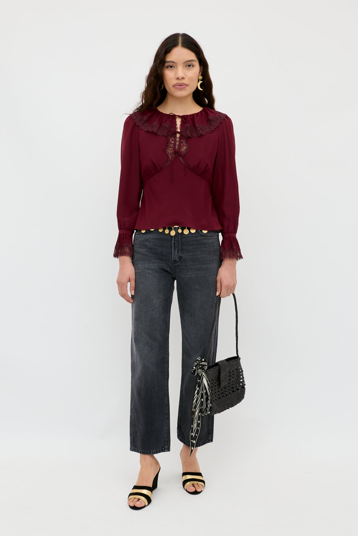 RIXO Aimme Silk Blouse Maroon Top RIXO Aimme Silk Blouse Maroon Top