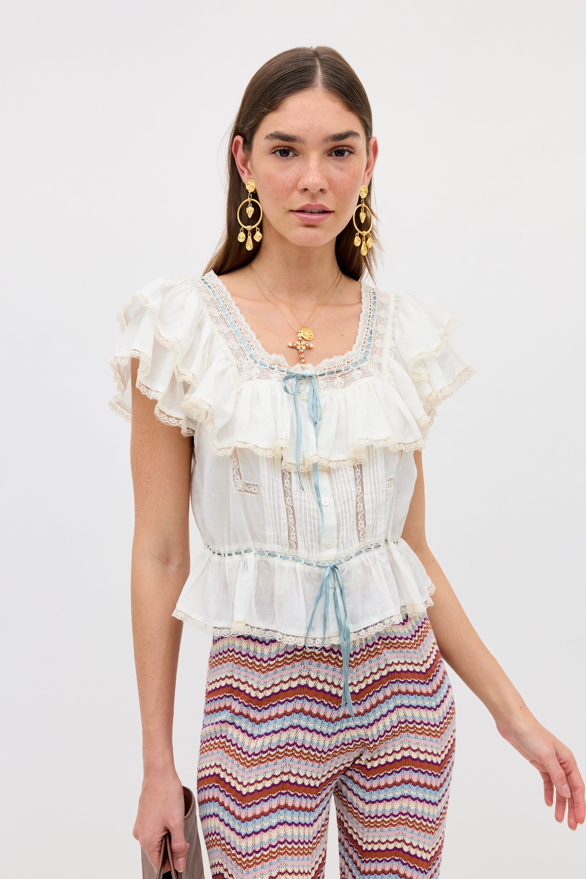 Melisa Cotton Blouse in White Ivory | RIXO ⋆