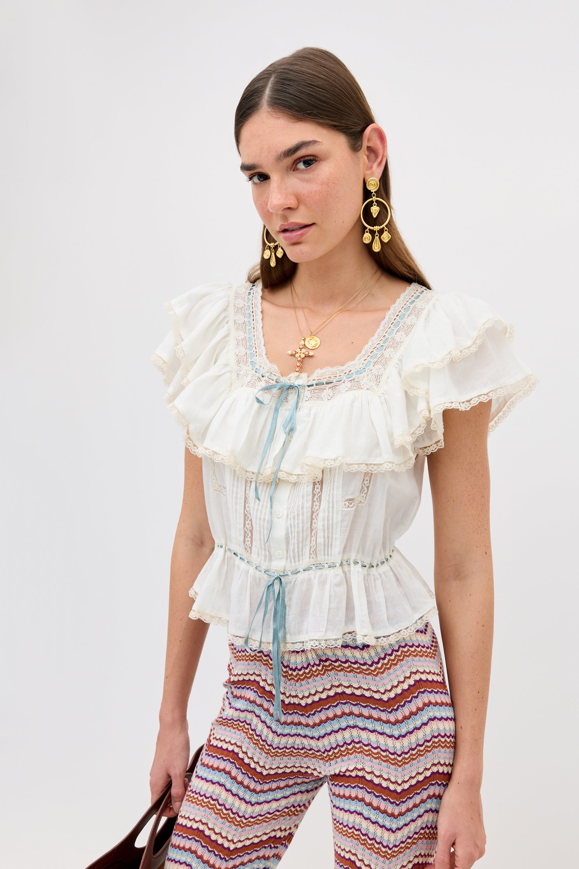 Melisa Cotton Blouse in White Ivory | RIXO ⋆ Melisa Cotton Blouse in White Ivory | RIXO ⋆