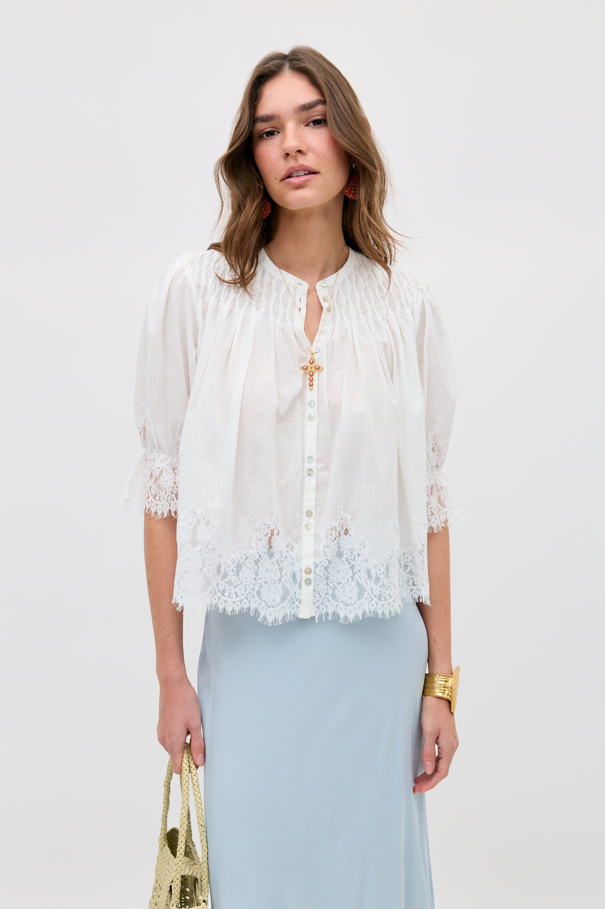 Erika Cotton Blouse in White Ivory | RIXO USA ⋆