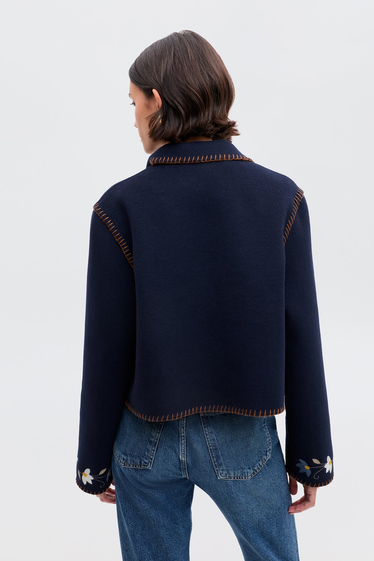 Sunday Jacket Sunday Embroidered Jacket in Petal Embroidery Navy | RIXO ⋆