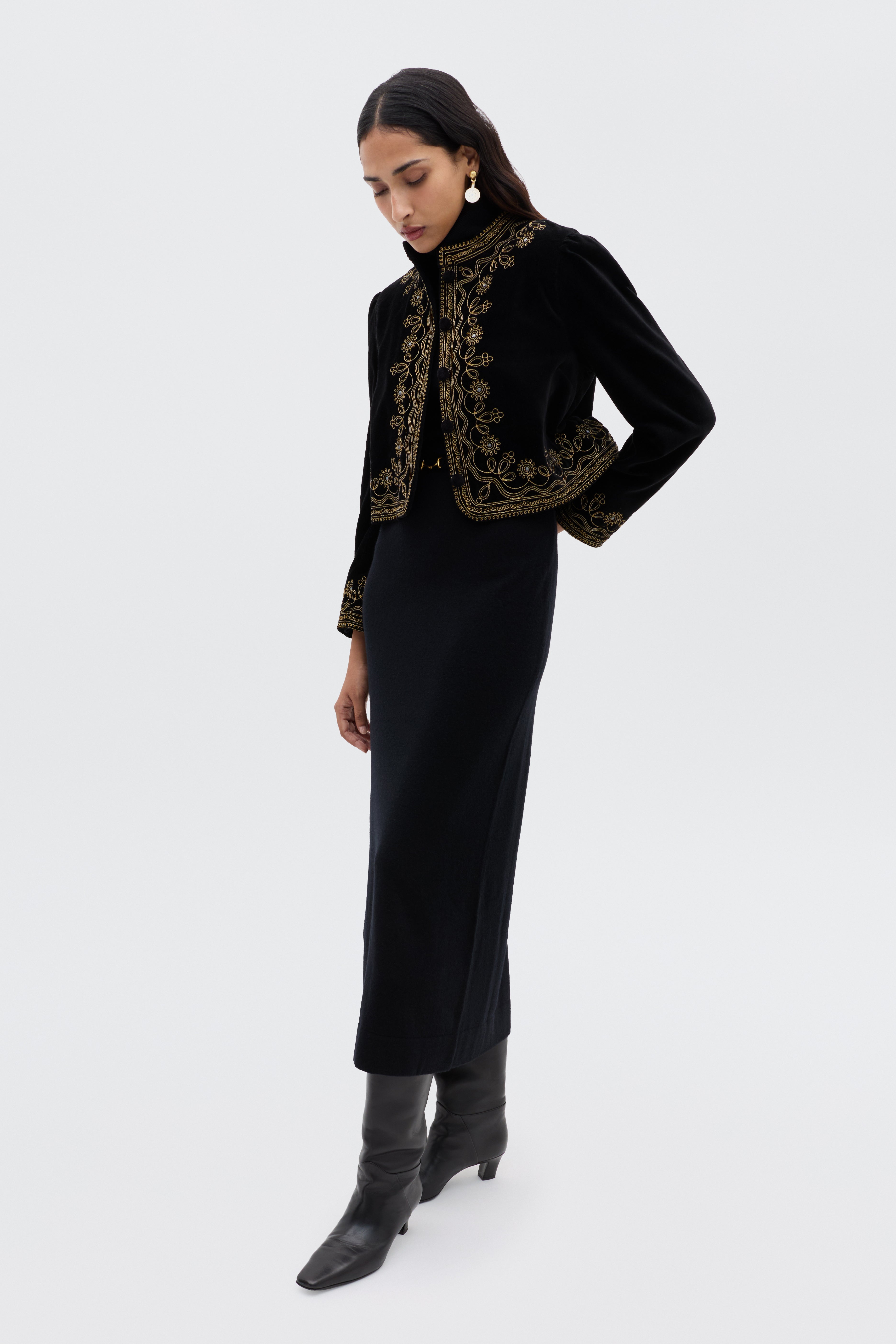 Denver Velvet Jacket in Black Soutache Embroidery