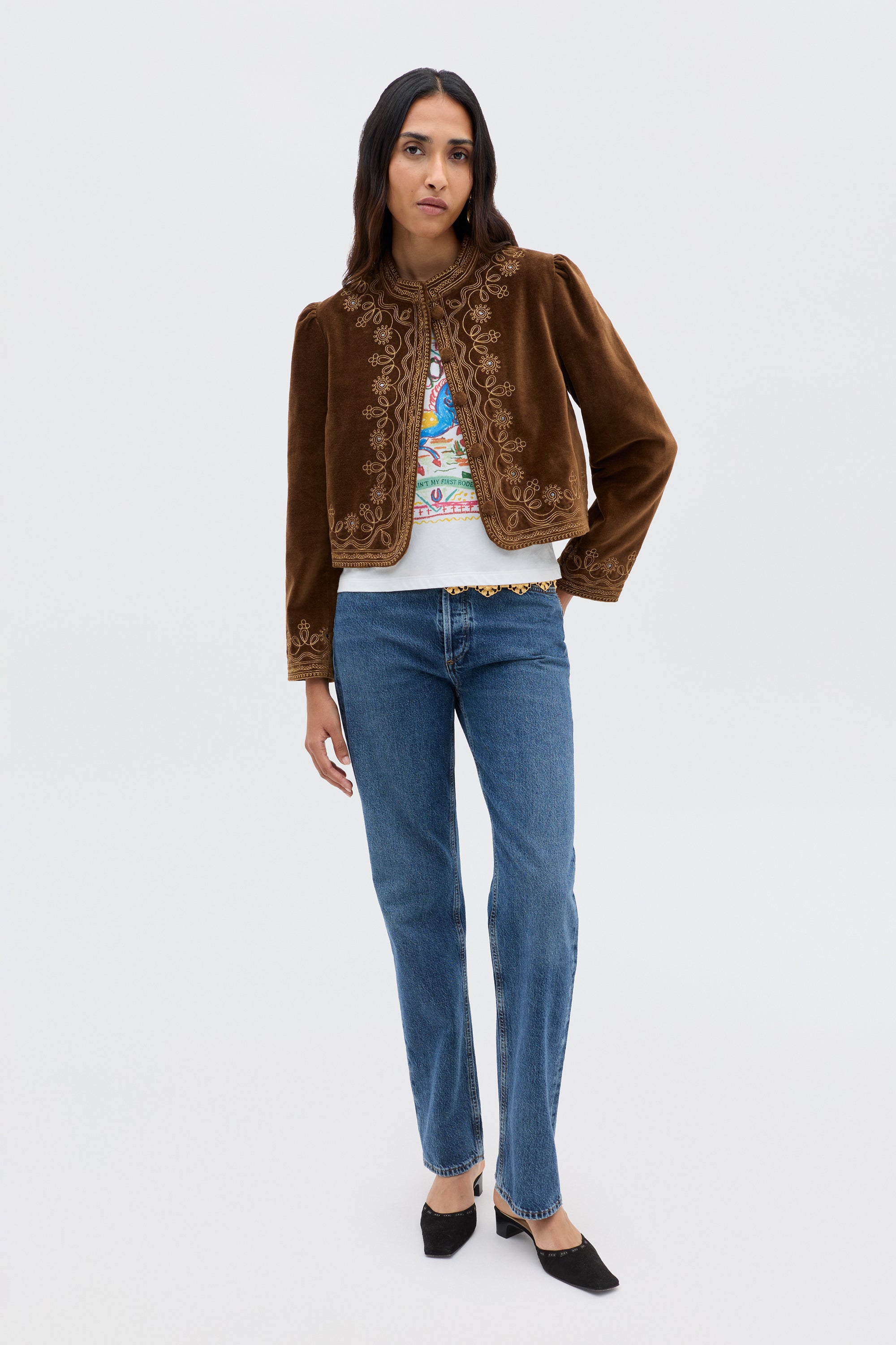 Denver Velvet Jacket in Brown Soutache Embroidery Bronze | RIXO USA ⋆