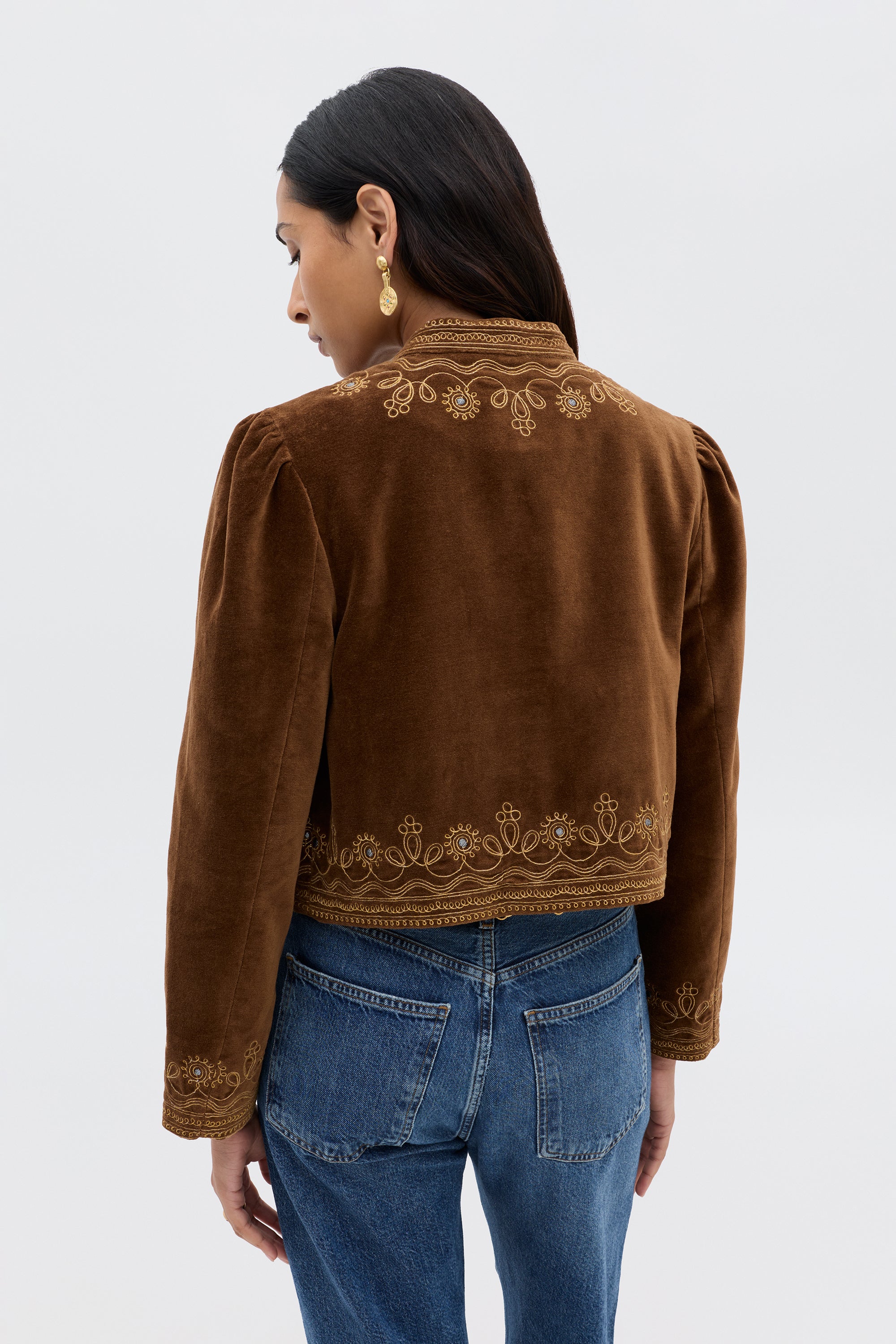 Denver Velvet Jacket in Brown Soutache Embroidery Bronze | RIXO USA ⋆
