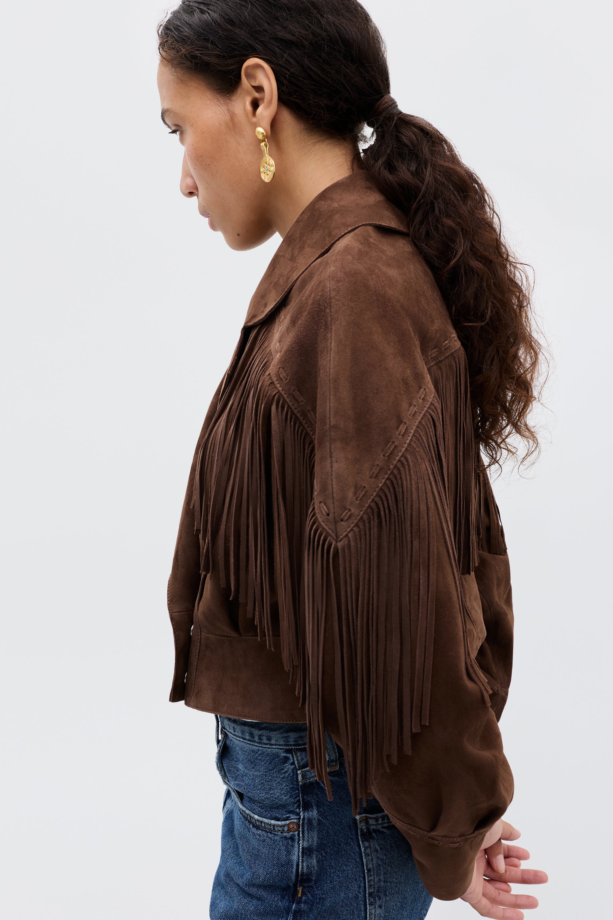 Darragh Fringed Suede Jacket in Brown | RIXO USA ⋆