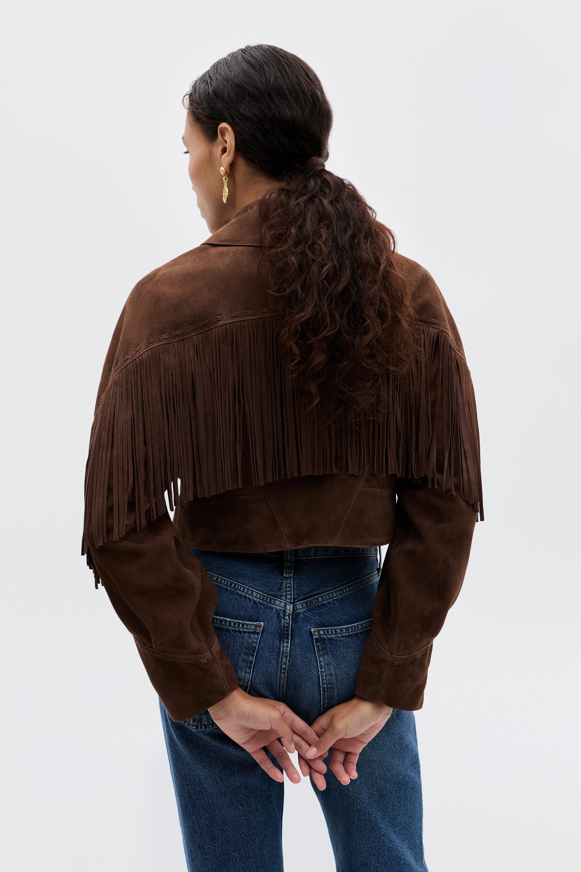 Darragh Fringed Suede Jacket in Brown | RIXO USA ⋆
