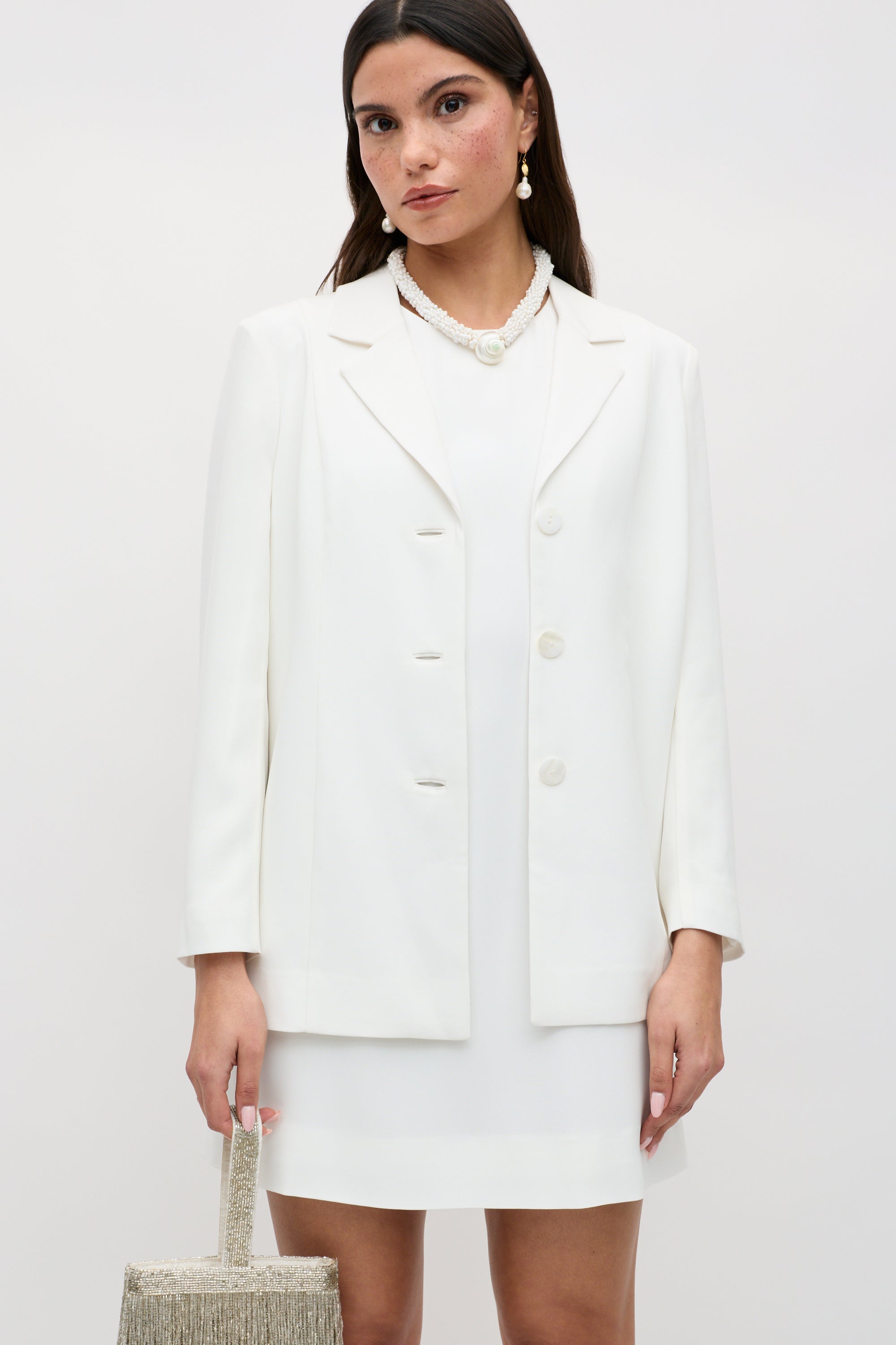 Marselle Satin Back Crepe Jacket in Ivory | RIXO ⋆