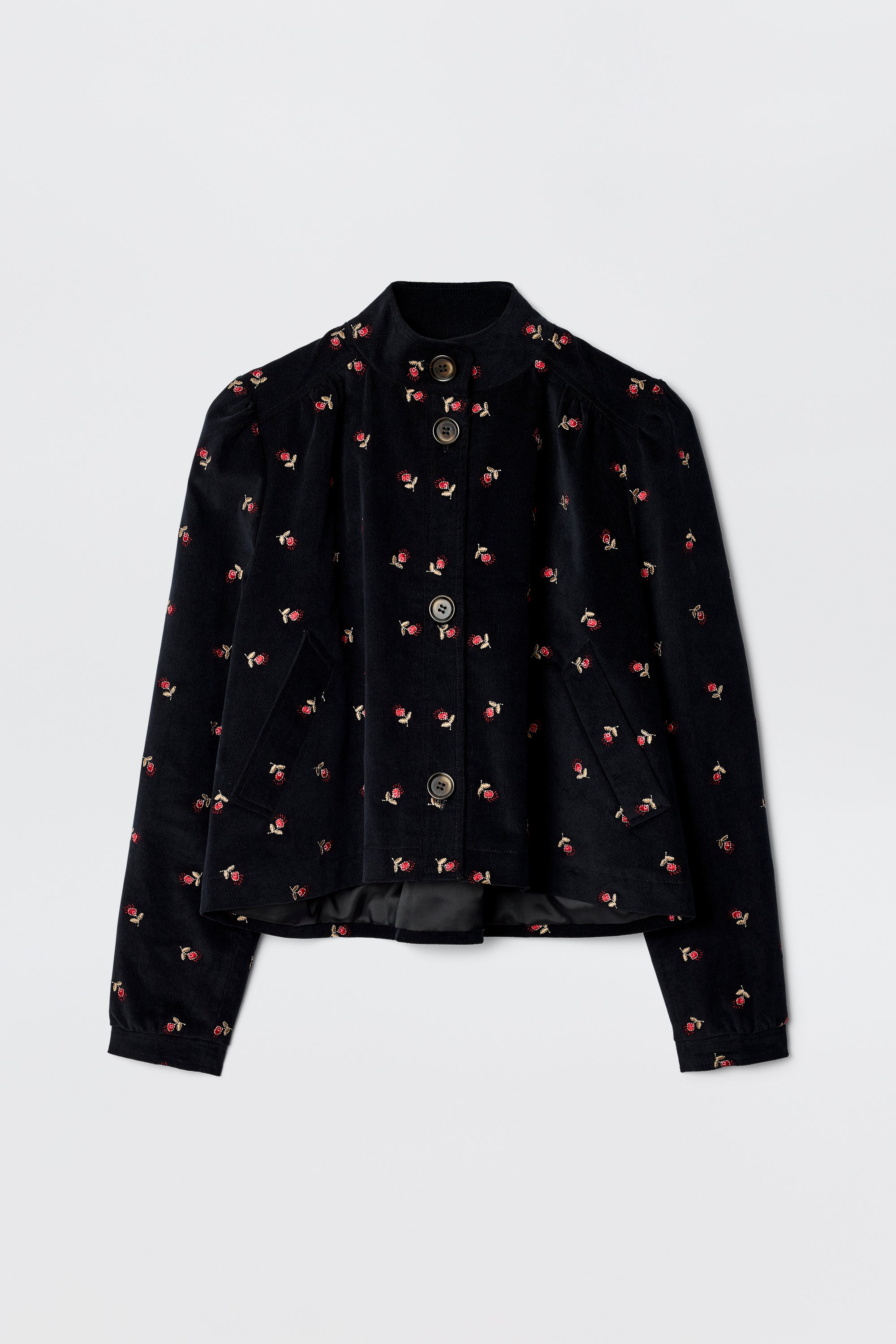 Nyla Cotton-Corduroy Jacket in Dandy Embroidery Deep Navy | RIXO ⋆
