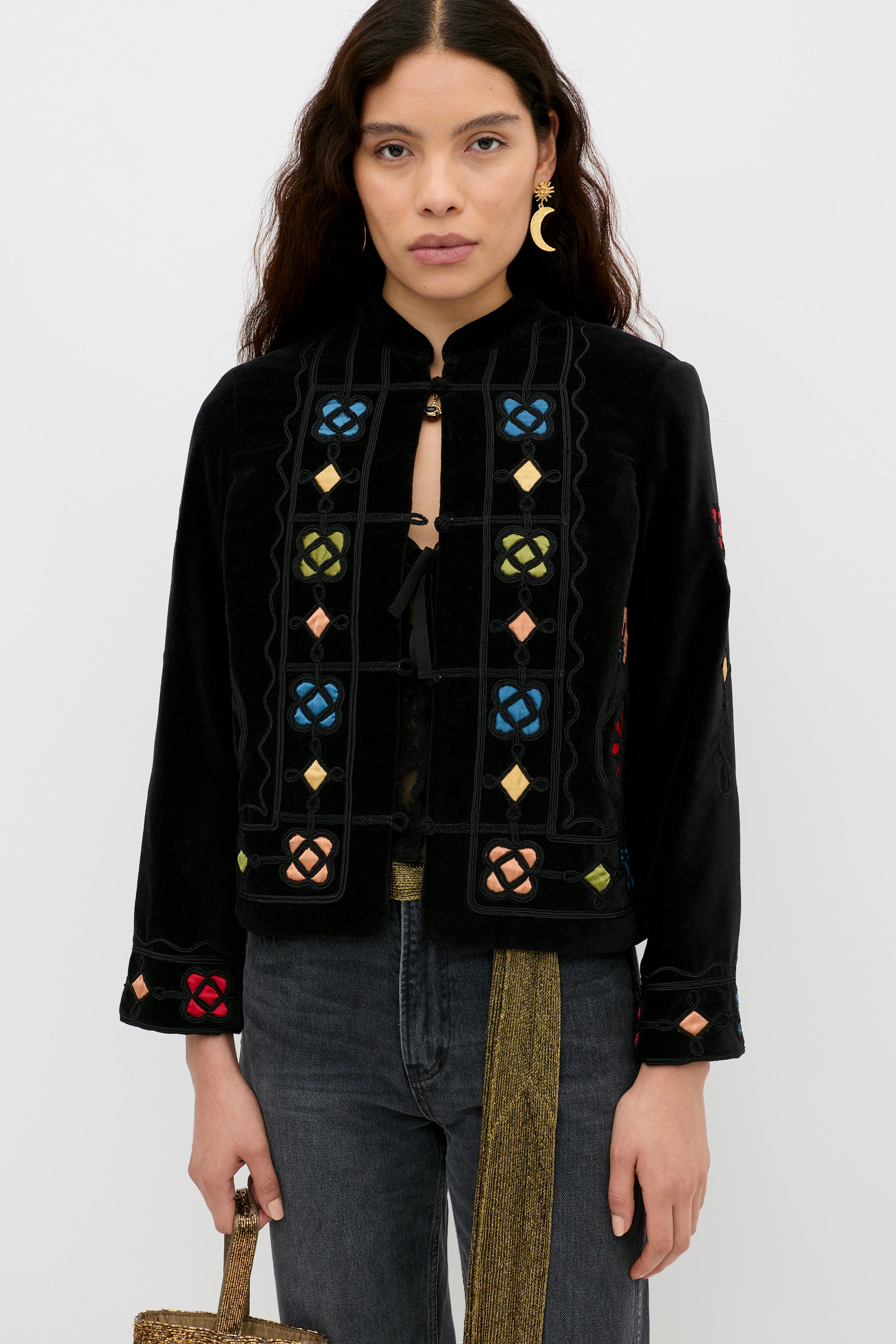 Viktoria Velvet Jacket in Serino Appliqué Black | RIXO USA ⋆