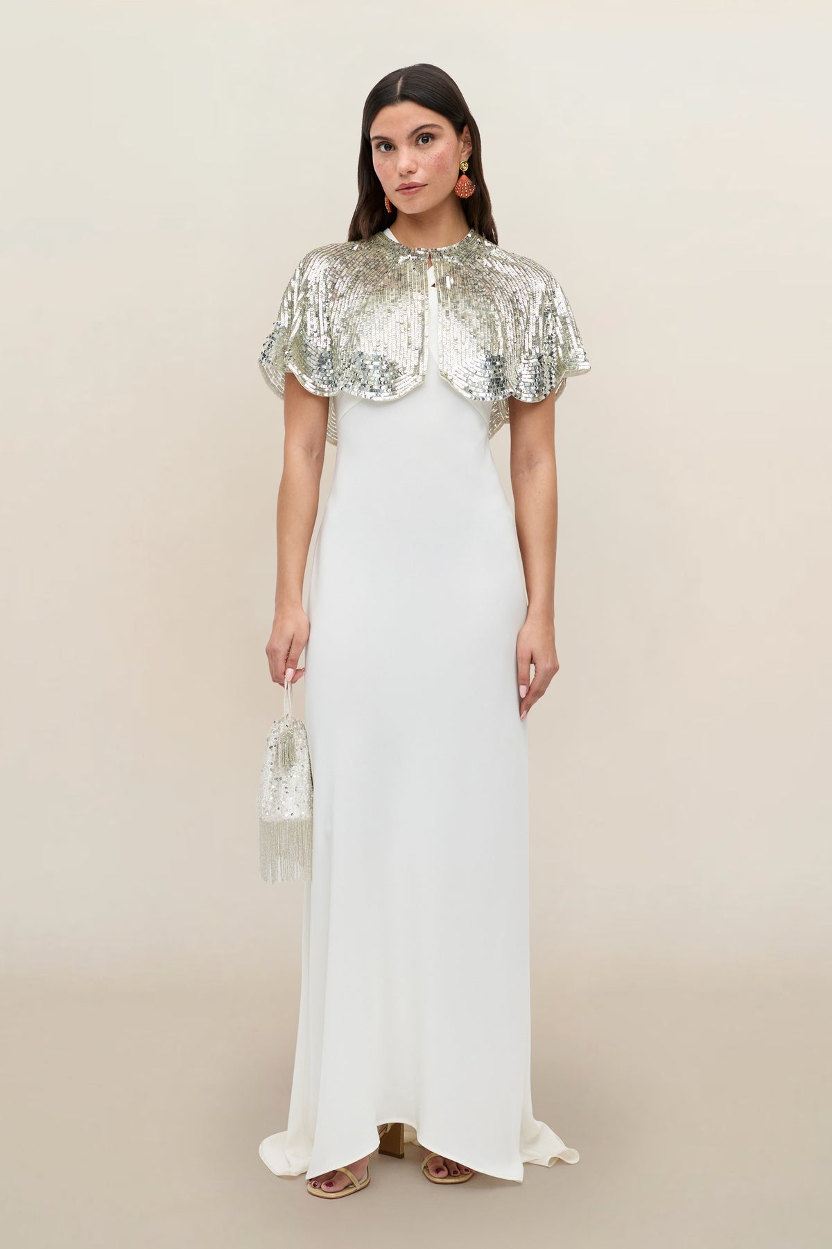 RIXO Bridal Evienne Embellished Cape - Ivory Sequin Jacket