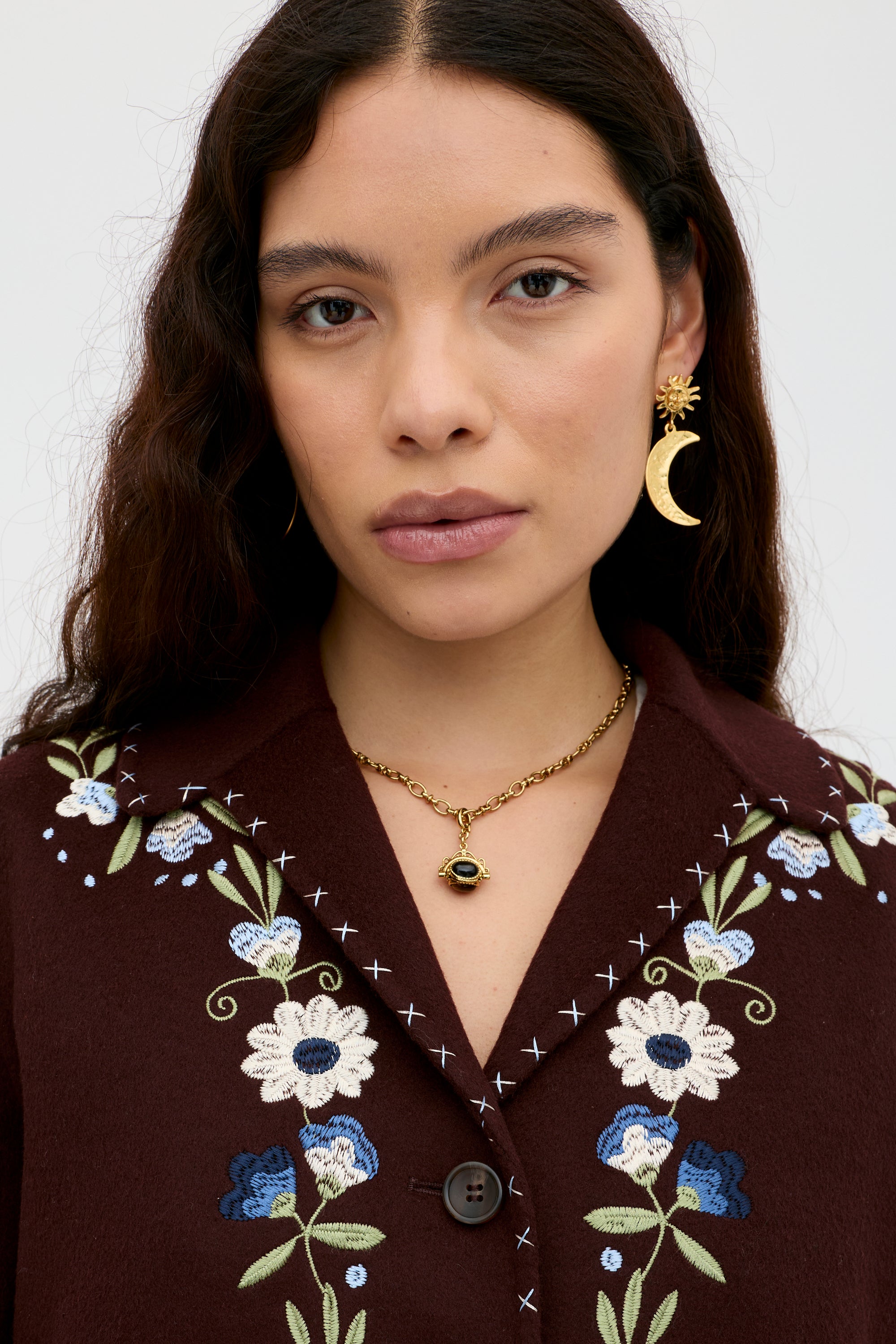 Jude Wool Jacket in Bliss Embroidery Brown | RIXO USA ⋆