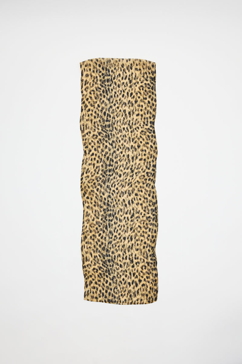 A rectangular piece of Julien - Nina Leopard Brown fabric with a leopard print pattern, displayed vertically against a plain white background.