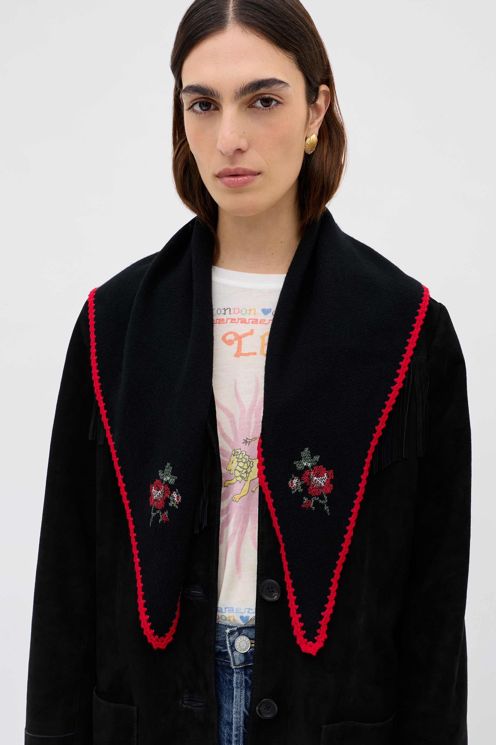 Lianora Wool-Cashmere Scarf in Abi Rose Knit Black | RIXO USA ⋆