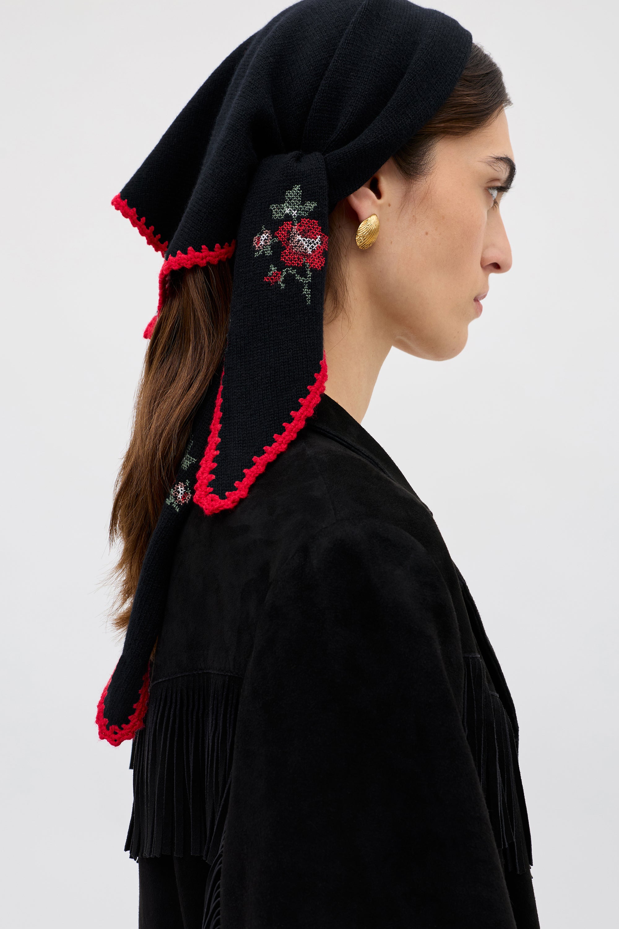 Lianora Wool-Cashmere Scarf in Abi Rose Knit Black | RIXO USA ⋆