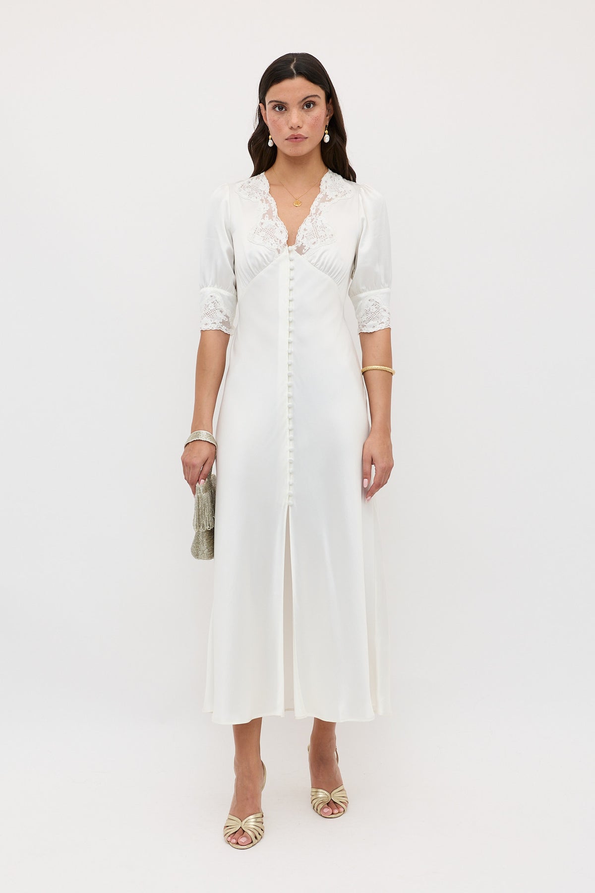 Simone Midi Dress in Ivory | RIXO Worldwide Simone Midi Dress in Ivory | RIXO Worldwide