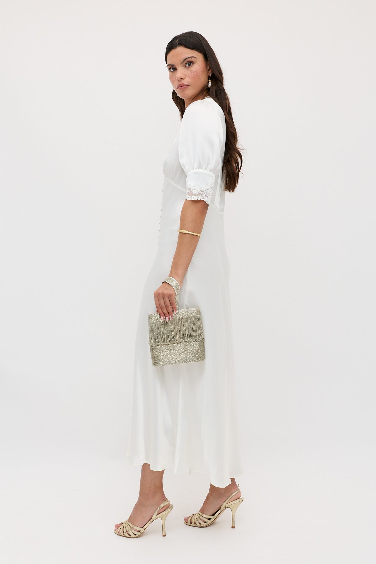Simone Midi Dress in Ivory | RIXO USA Simone Midi Dress in Ivory | RIXO USA