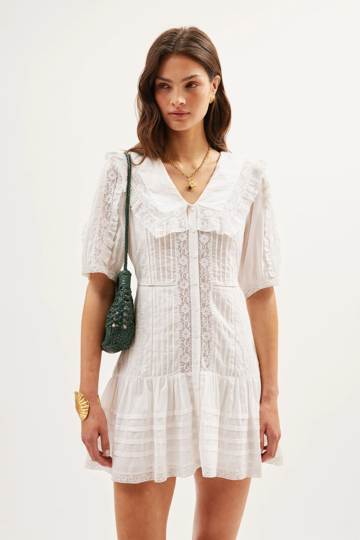 RIXO Dove Embroidered Cotton Mini Pansy Embroidery White RIXO Dove Embroidered Cotton Mini Pansy Embroidery White
