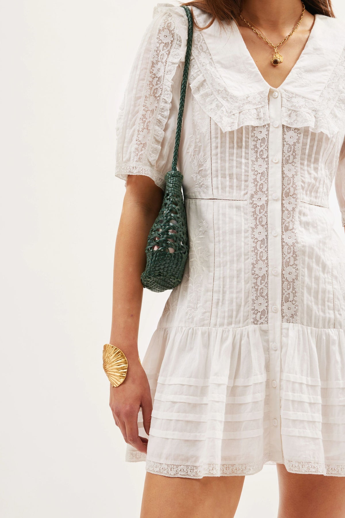 Dove Embroidered Cotton Mini Dress in Pansy Embroidery White | RIXO USA Dove Embroidered Cotton Mini Dress in Pansy Embroidery White | RIXO USA
