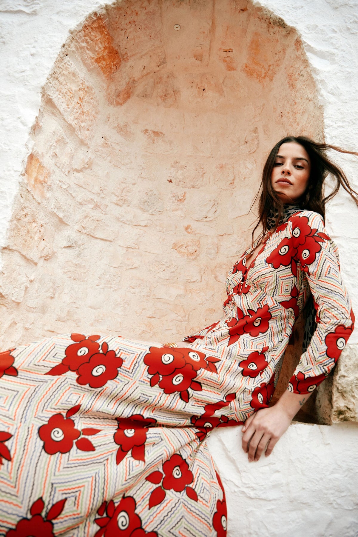 Katie Midi Dress in Red Milos Floral Cream | RIXO USA Katie Midi Dress in Red Milos Floral Cream | RIXO USA