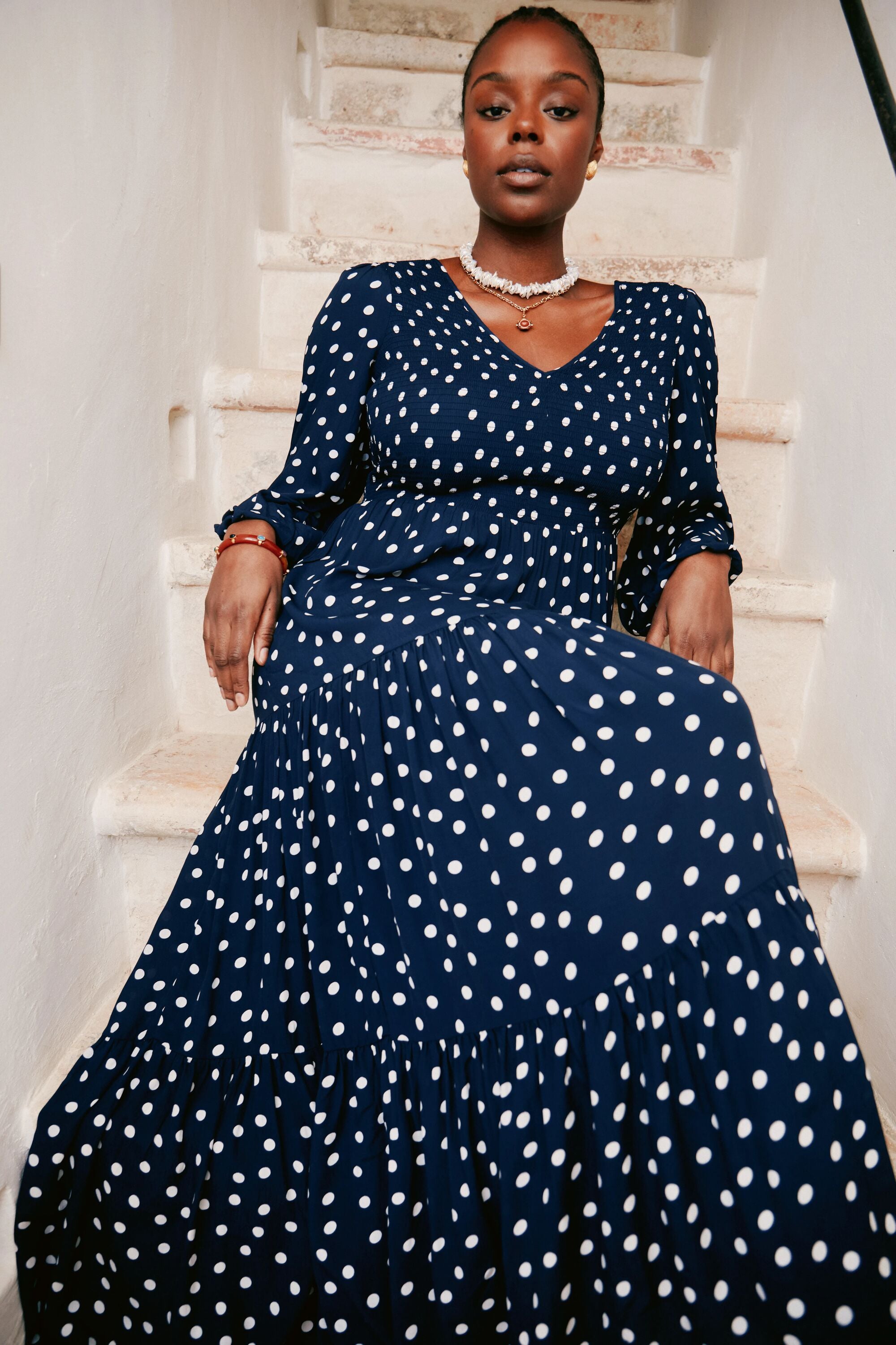 Brooke Midi Dress in Bohemia Spot Deep Navy