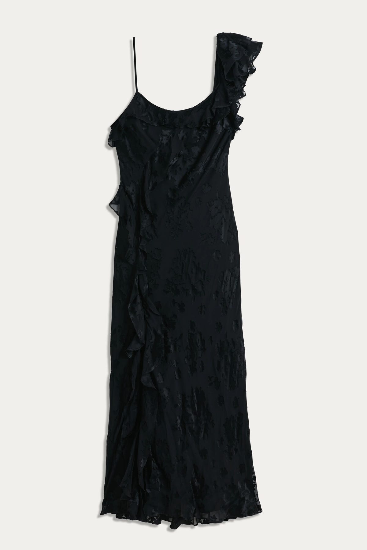 The Ester - Bouquet Devore Black is a stunning black evening dress, perfect for black tie events and sure to make a lasting impression.