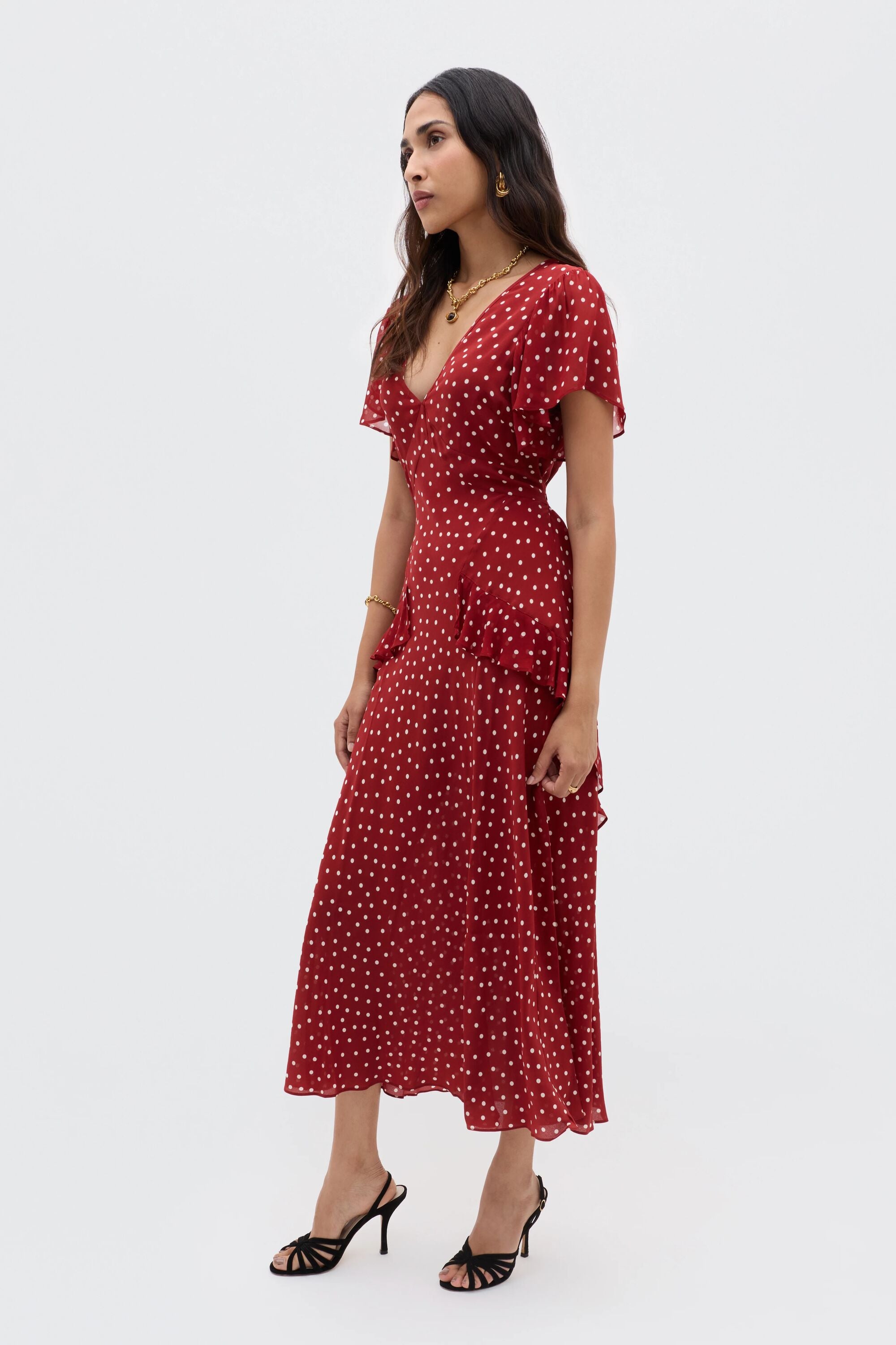 Evie Silk Midi Dress in Layla Dot Red | RIXO USA ⋆