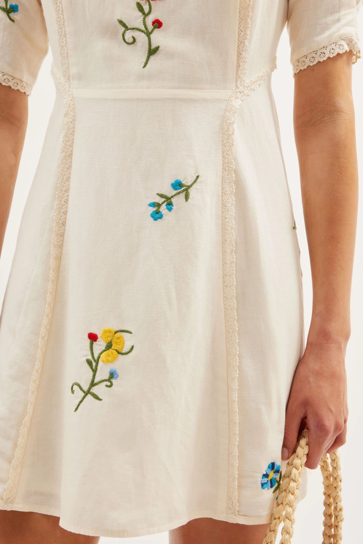 Marne Linen Mini Dress in Ombre Floral Embroidery Cream | RIXO USA Marne Linen Mini Dress in Ombre Floral Embroidery Cream | RIXO USA