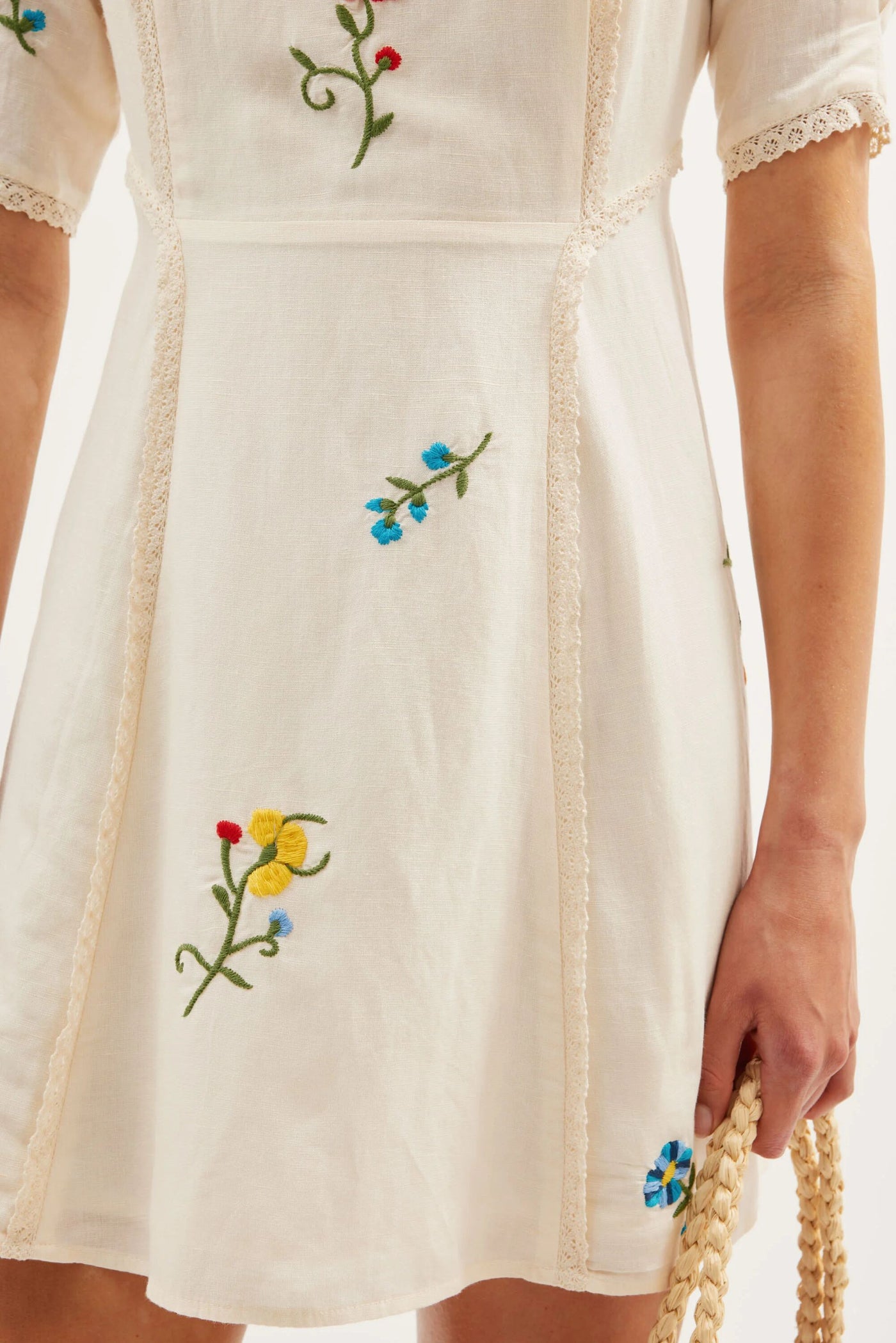 Marne Linen Mini Dress in Ombre Floral Embroidery Cream | RIXO Marne Linen Mini Dress in Ombre Floral Embroidery Cream | RIXO