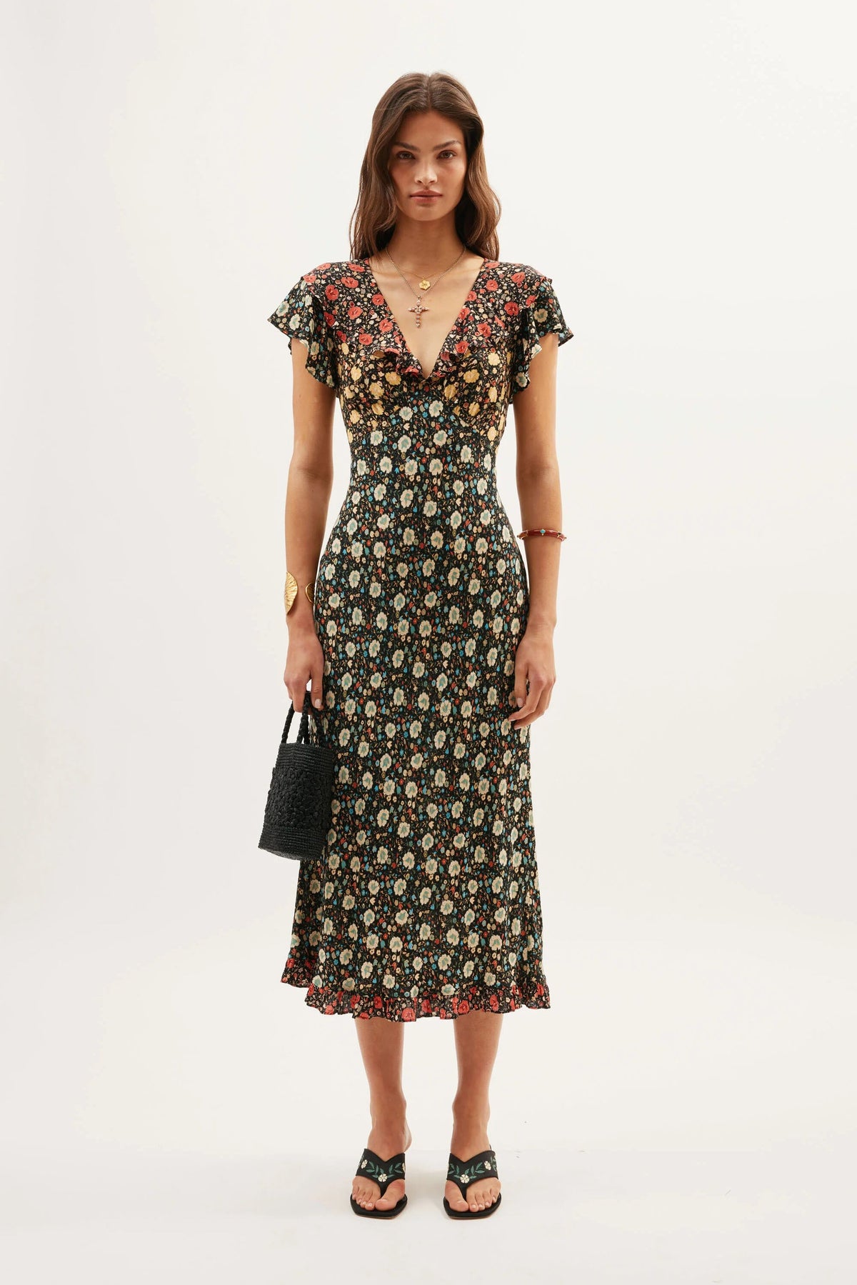 Bethea Midi Dress in Eva Floral Mix Black | RIXO USA Bethea Midi Dress in Eva Floral Mix Black | RIXO USA