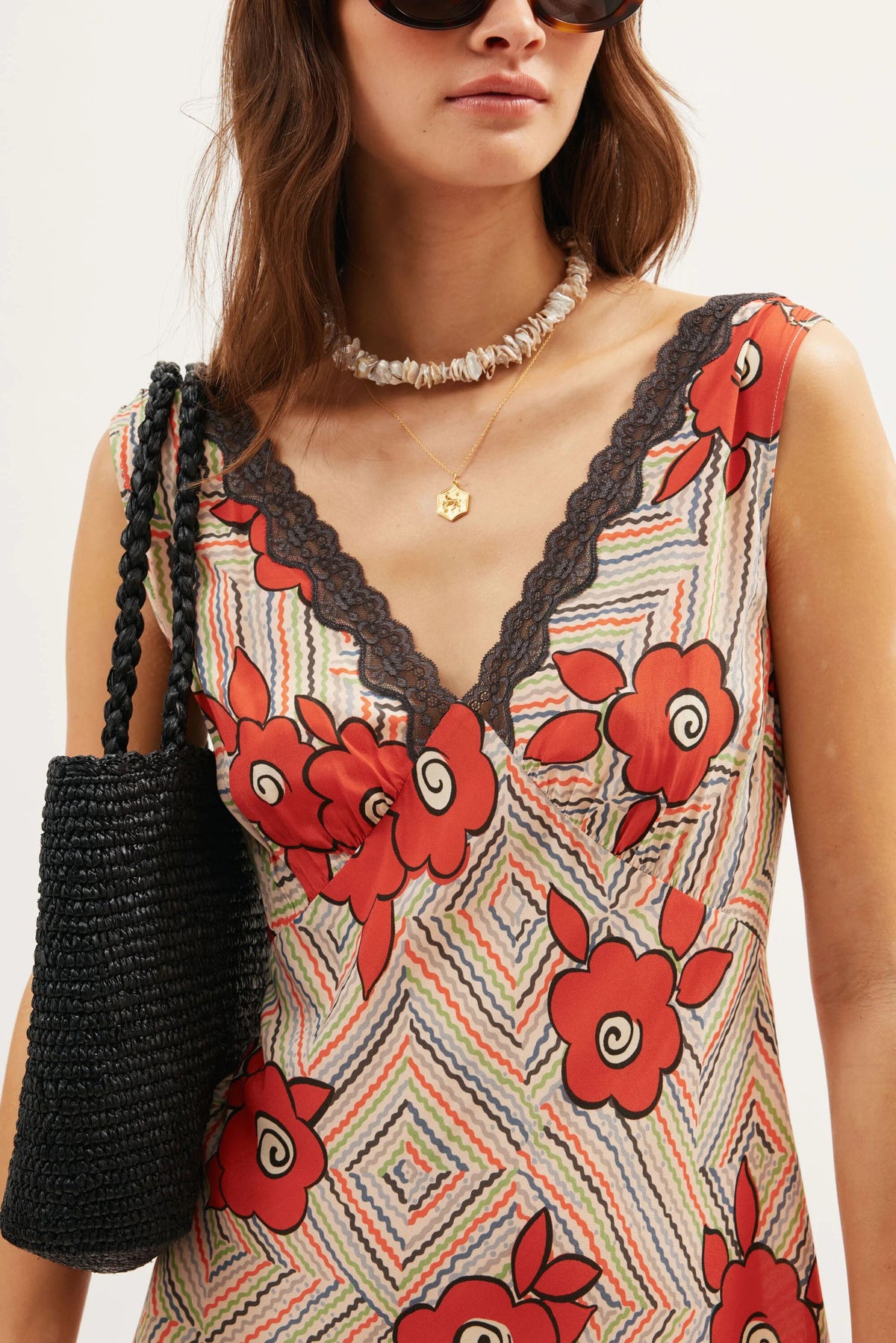 Sandrine Midi Dress in Red Milos Floral Cream | RIXO USA Sandrine Midi Dress in Red Milos Floral Cream | RIXO USA