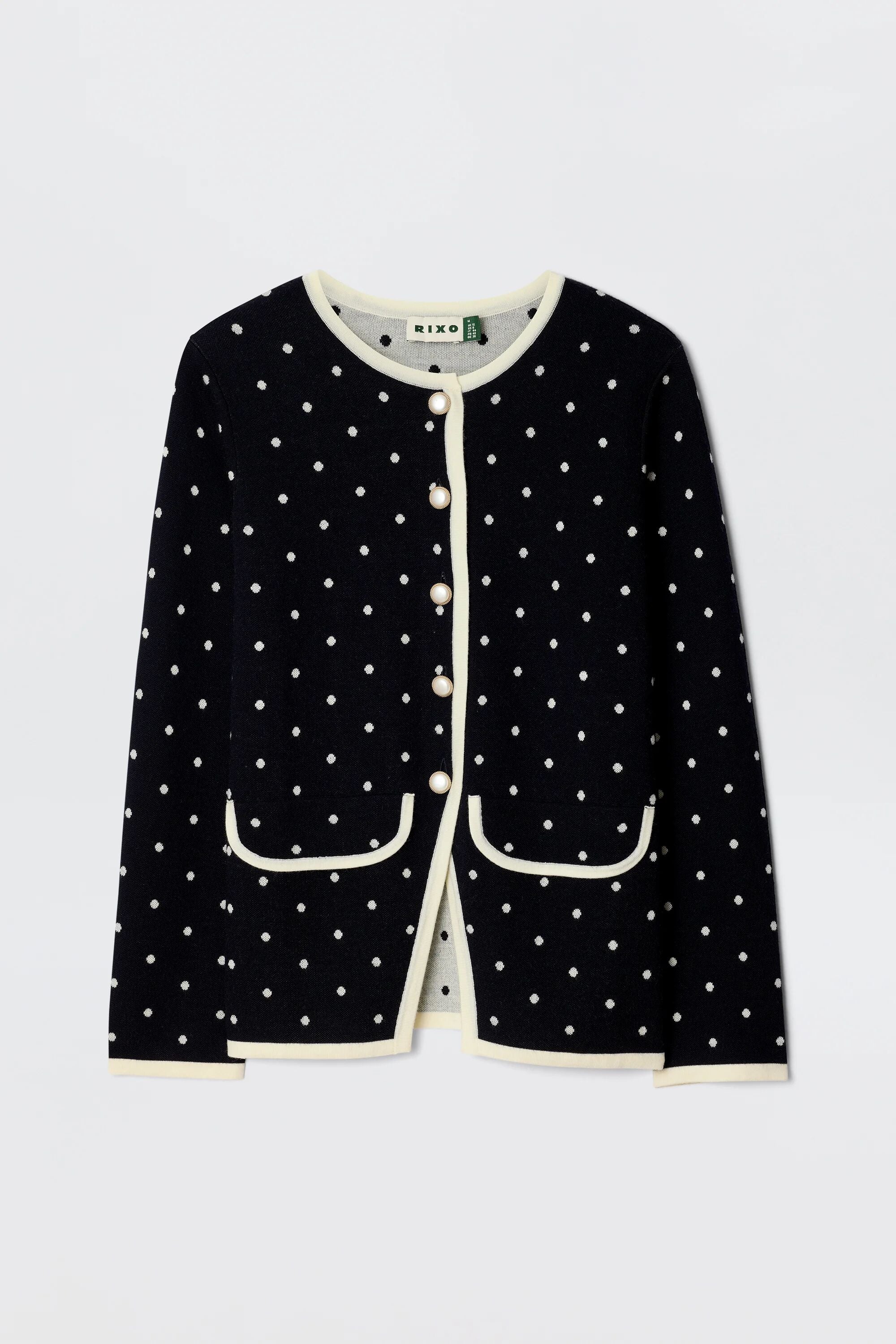 Mirja Wool Cardigan in City Spot Jacquard Navy | RIXO ⋆