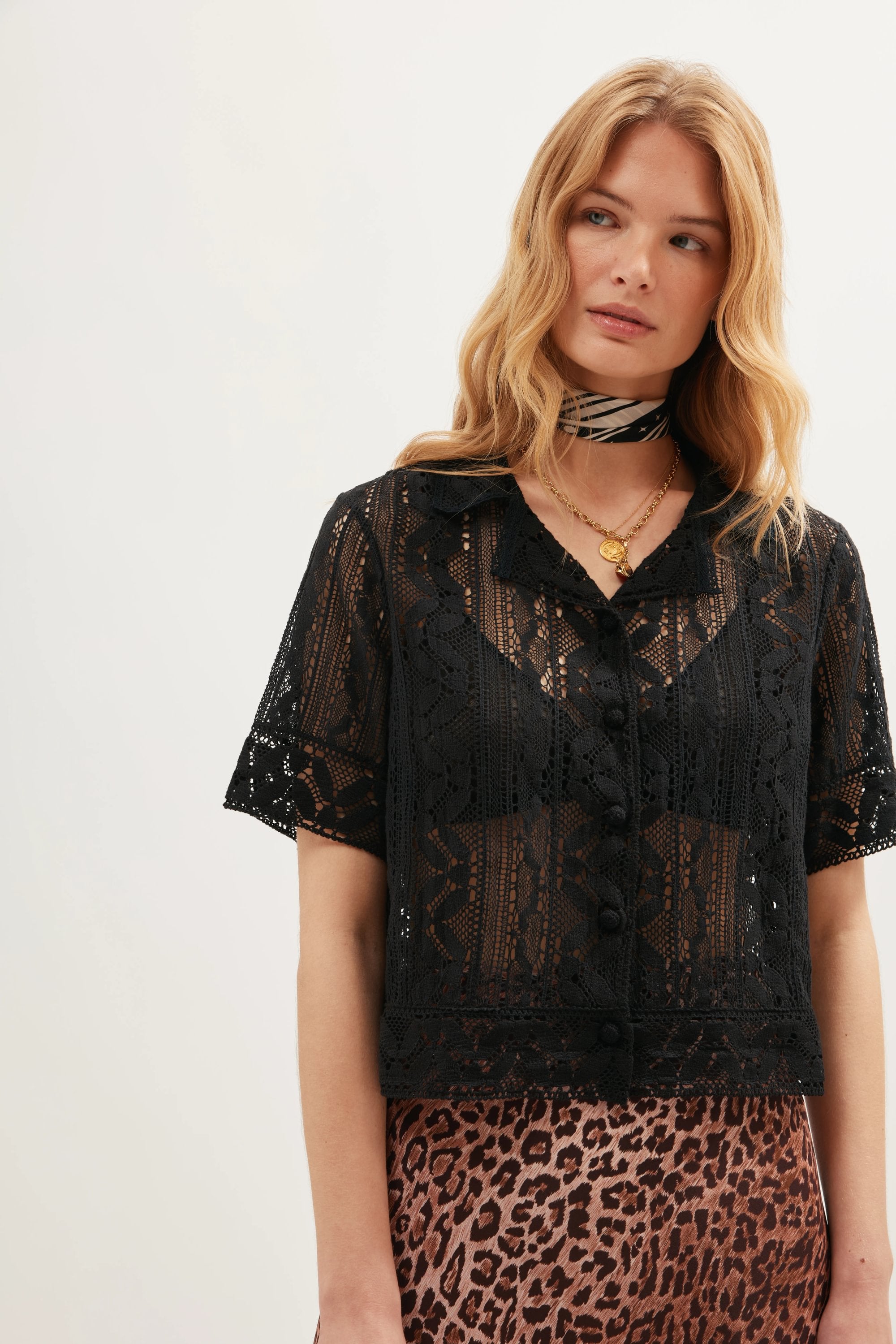 Diona Crochet Shirt in Black | RIXO ⋆