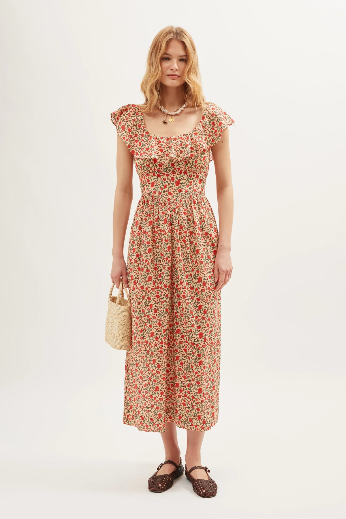 RIXO Ebony Midi Ditsy Trail Cream RIXO Ebony Midi Ditsy Trail Cream