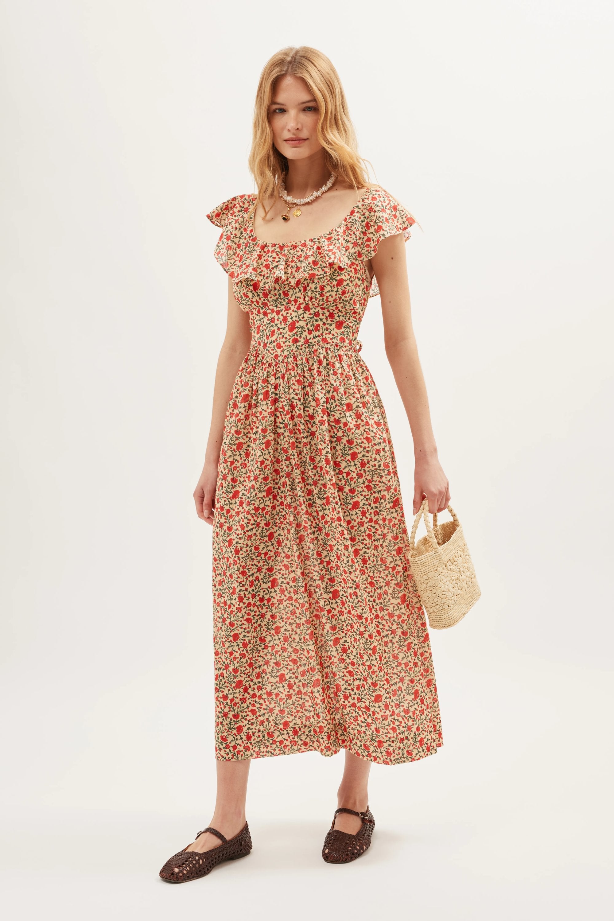 Ebony Midi Dress in Ditsy Trail Cream | RIXO USA ⋆