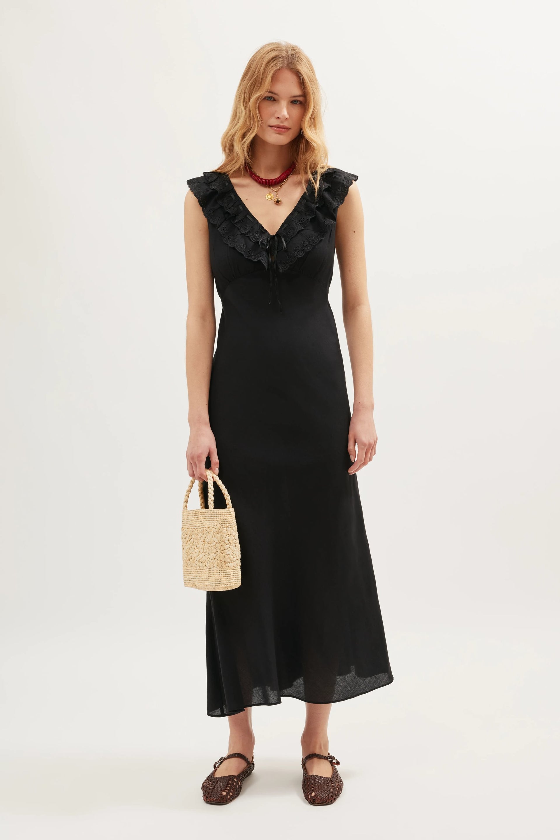 Seraphina Linen Midi Dress in Black Seraphina Linen Midi Dress in Black