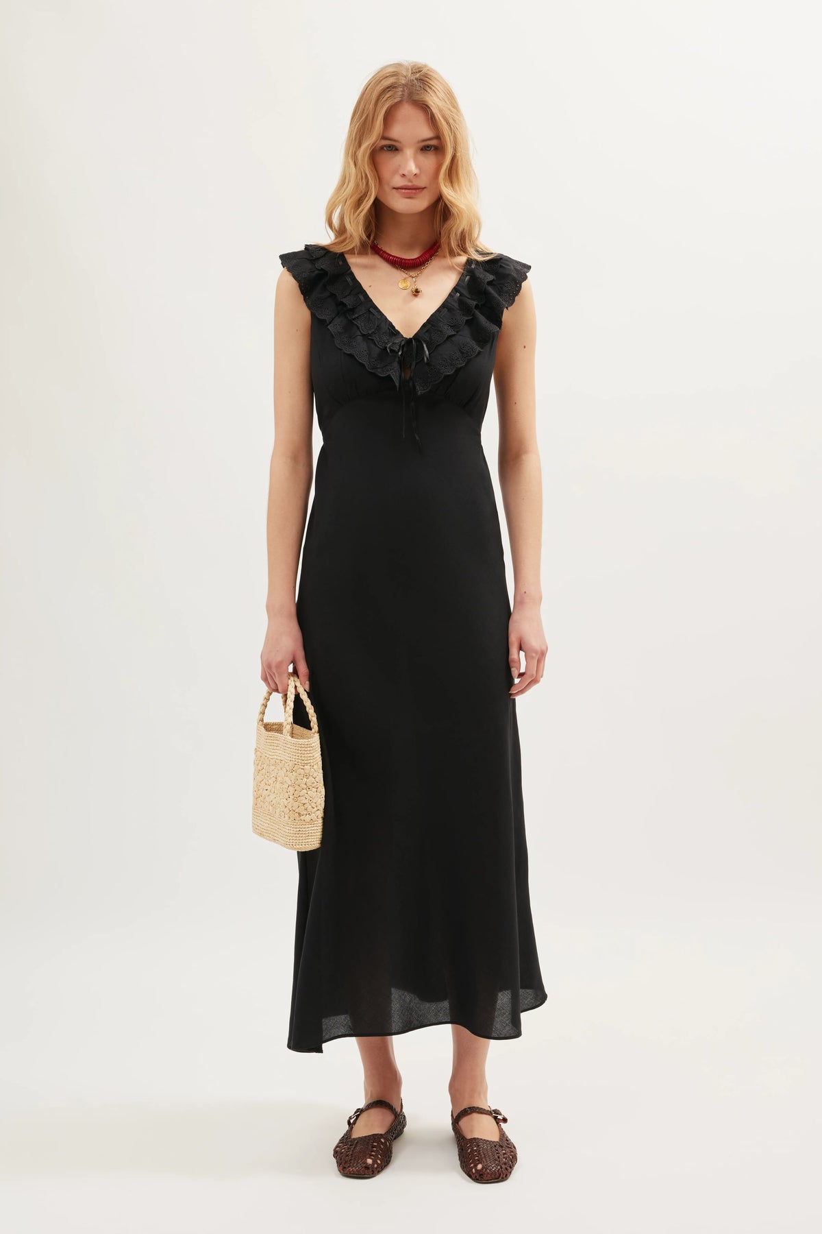 Seraphina Linen Midi Dress in Black | RIXO USA Seraphina Linen Midi Dress in Black | RIXO USA