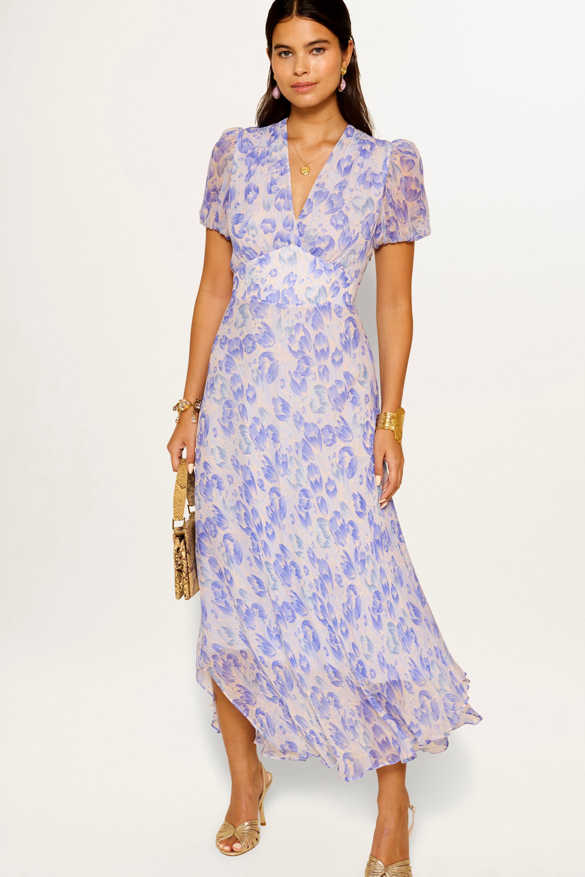 Corrine Midi Dress in Tulip Fields Cornflower Blue